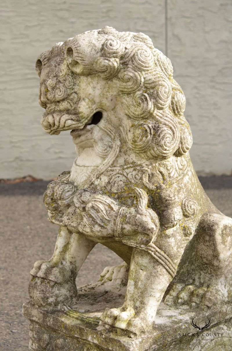 Chinese Marble Pair of Foo Dog Guardian Statues
