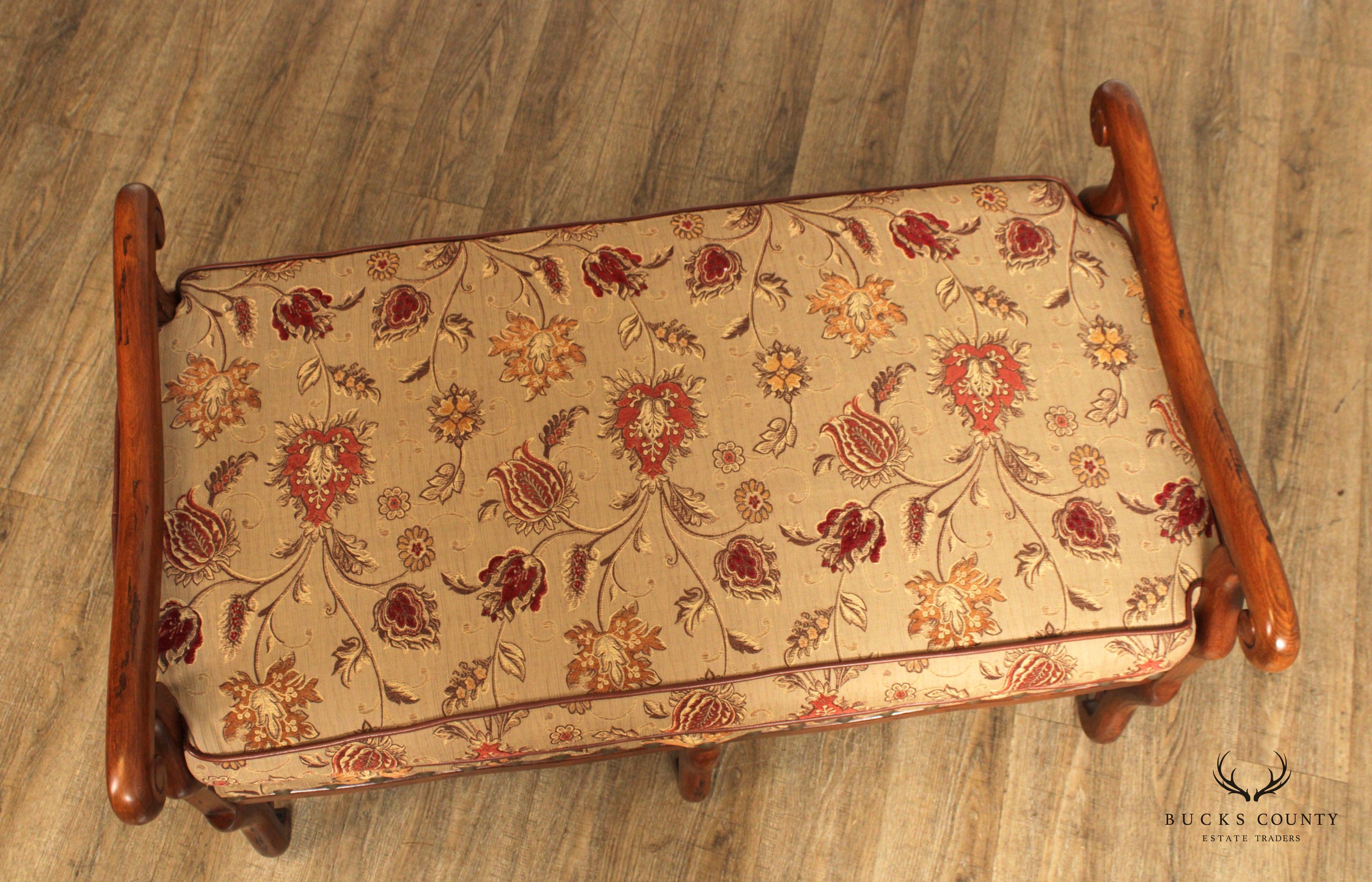 French Louis XIII Style Custom Upholstered Six Leg Window Bench