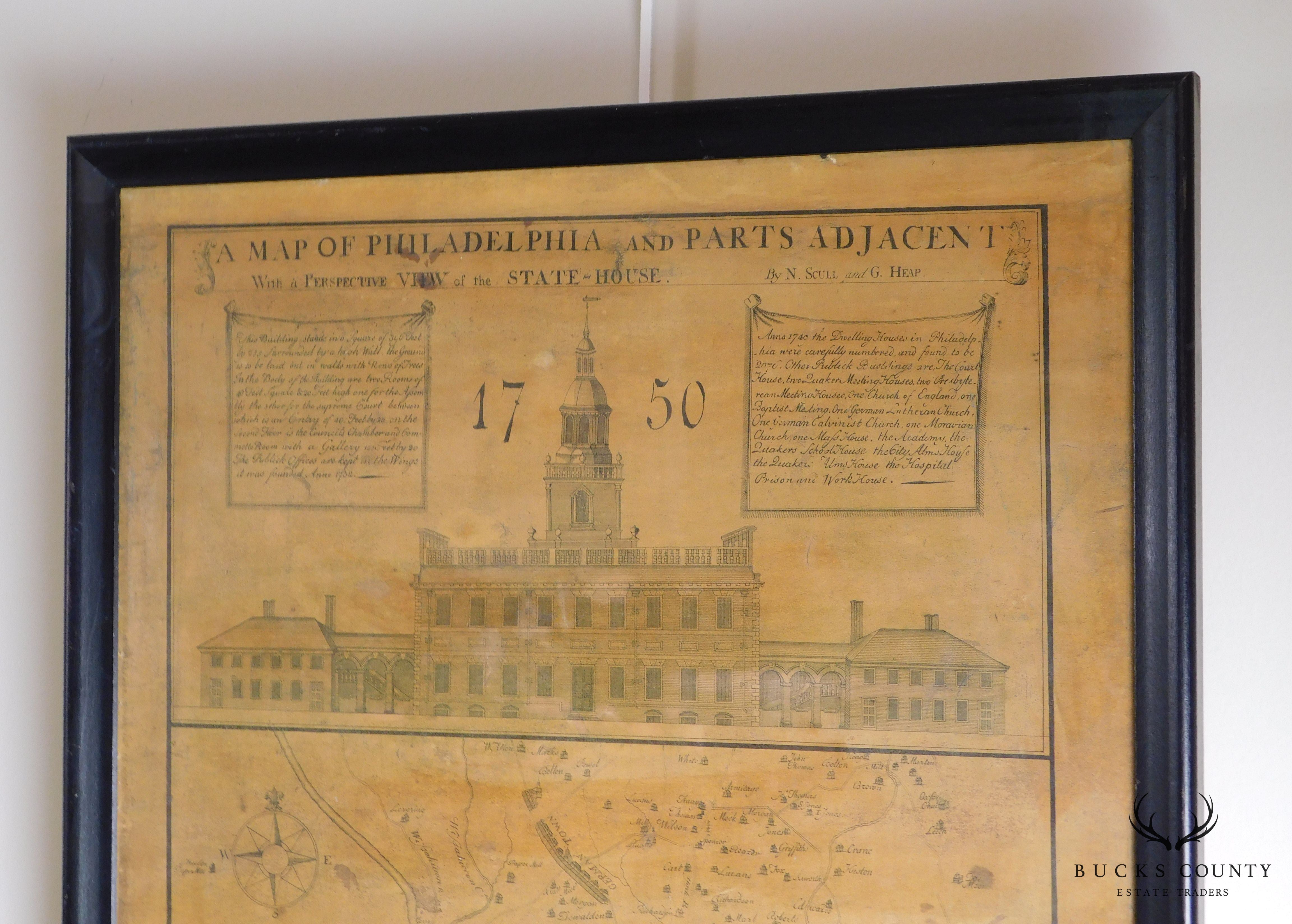 Antique 1750 Framed Map of Philadelphia and Parts Adjacent : David Lobach