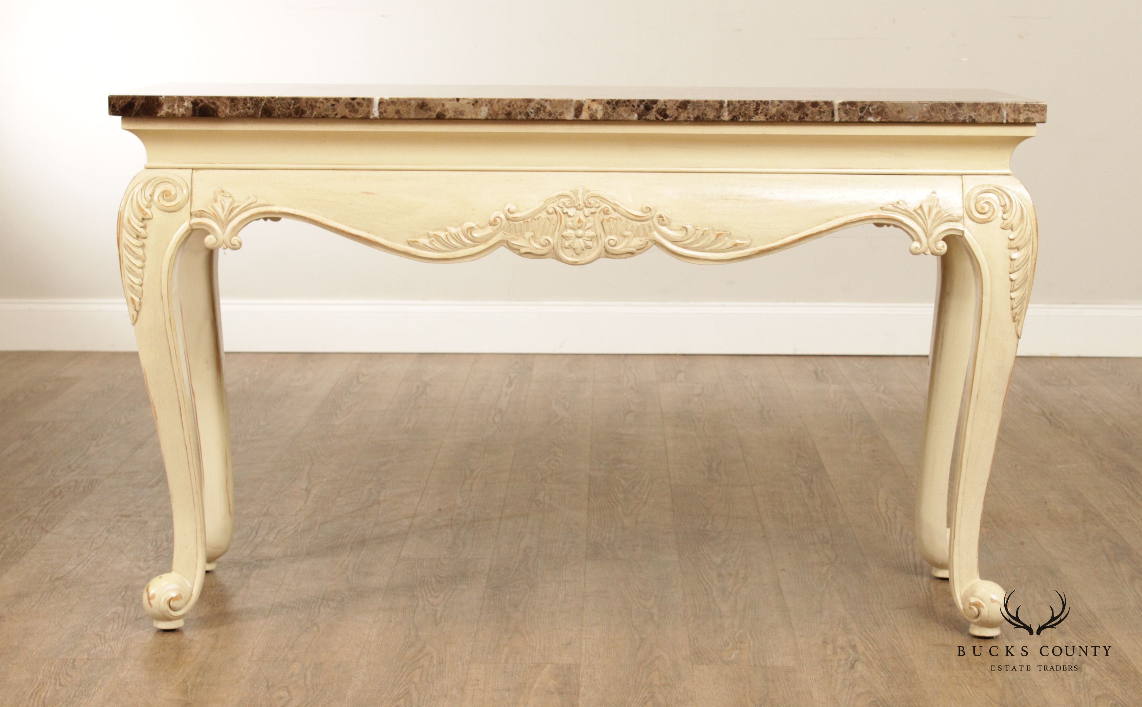 French Provincial Style Painted Console Table with Marble Top