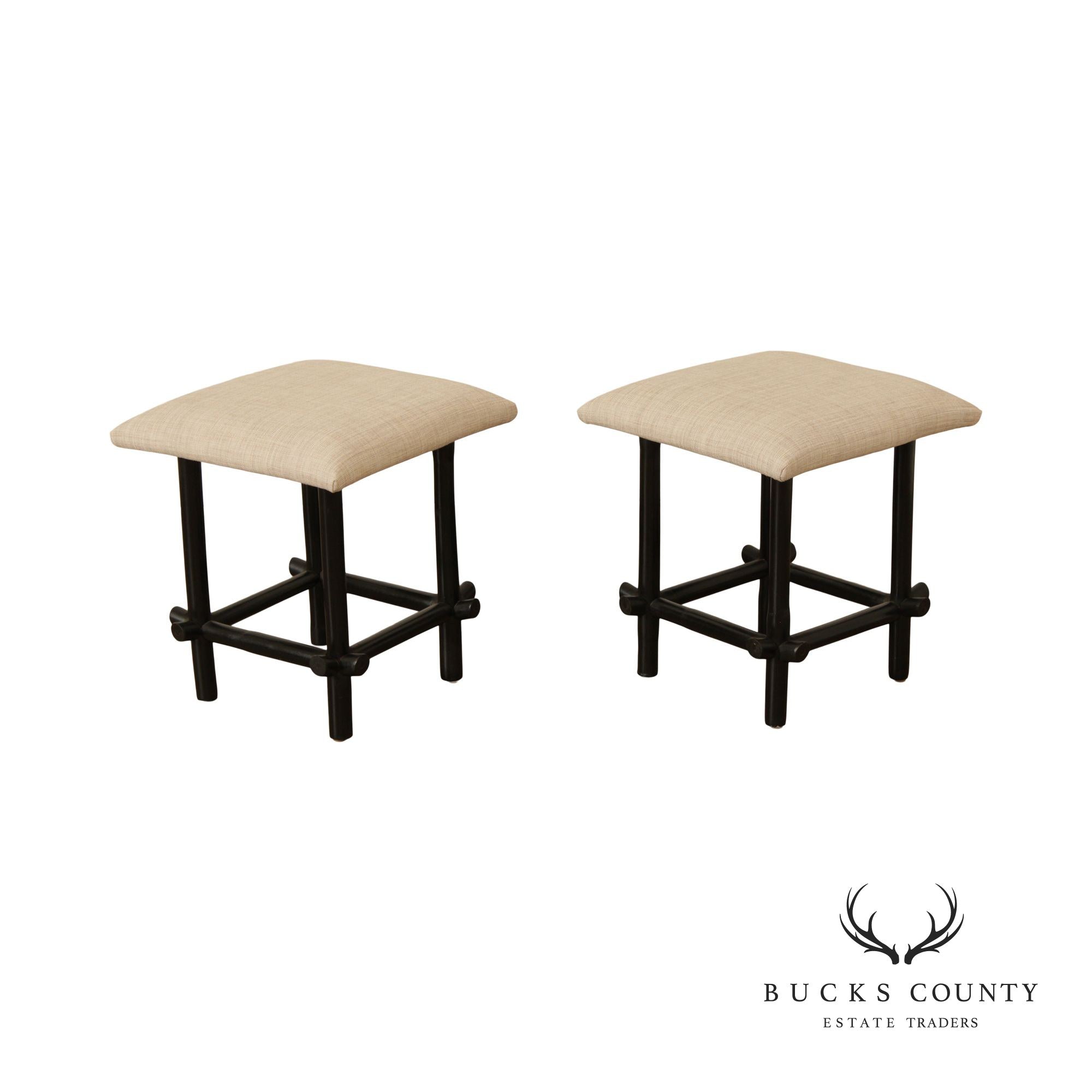 Vintage Asian Style Pair of Ebonized Faux Bamboo Stools