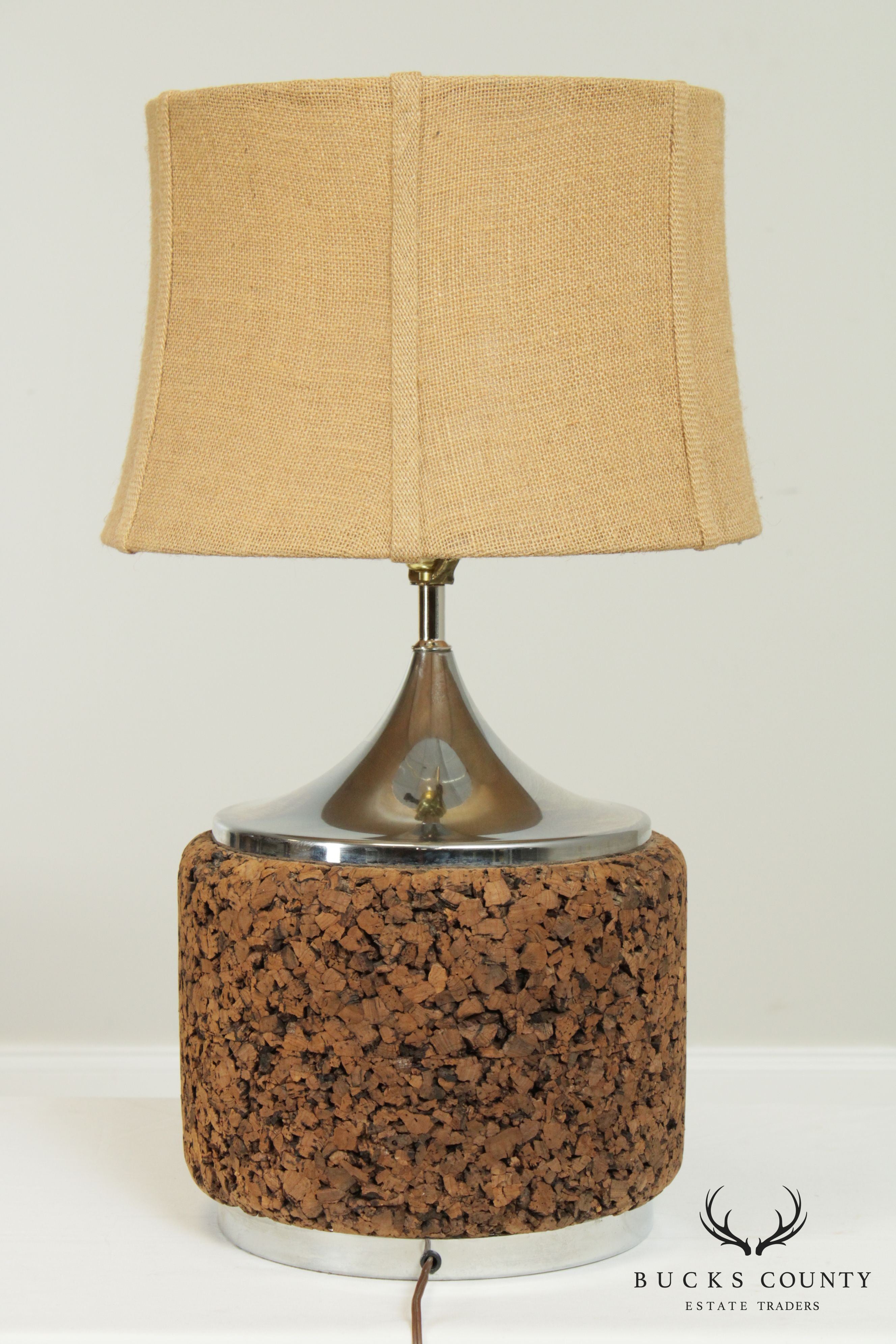 Mid Century Modern Chrome & Cork Table Lamp