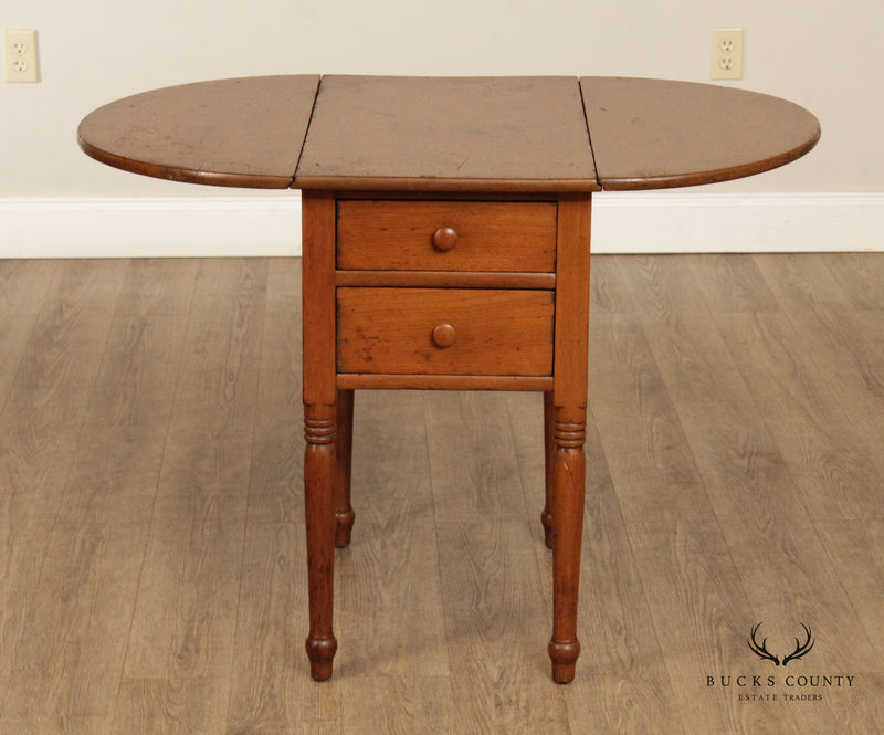Country Sheraton Antique Walnut Two Drawer Drop Leaf Table