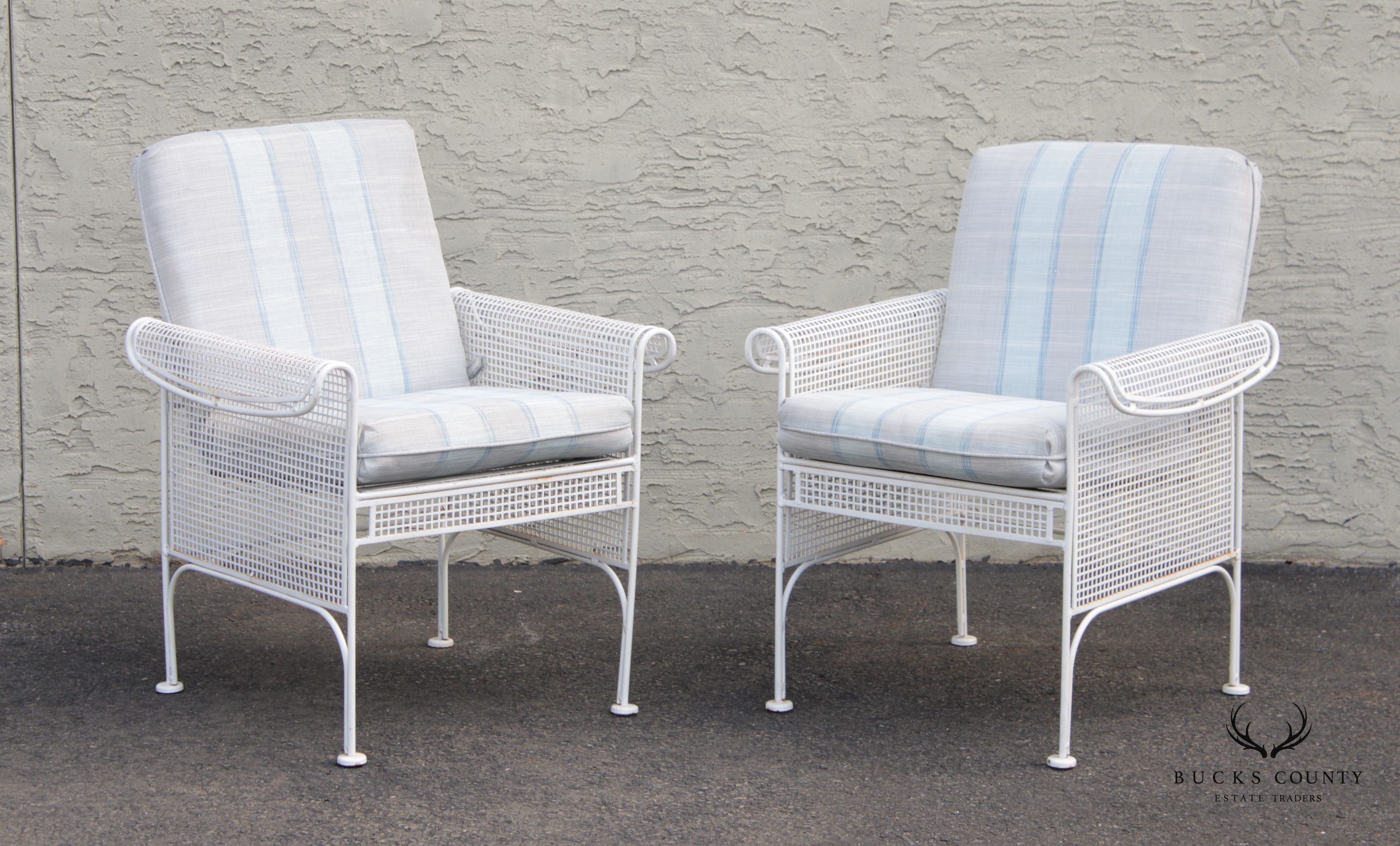 Woodard Mid Century Modern Pair Mesh Iron Outdoor Patio Chairs