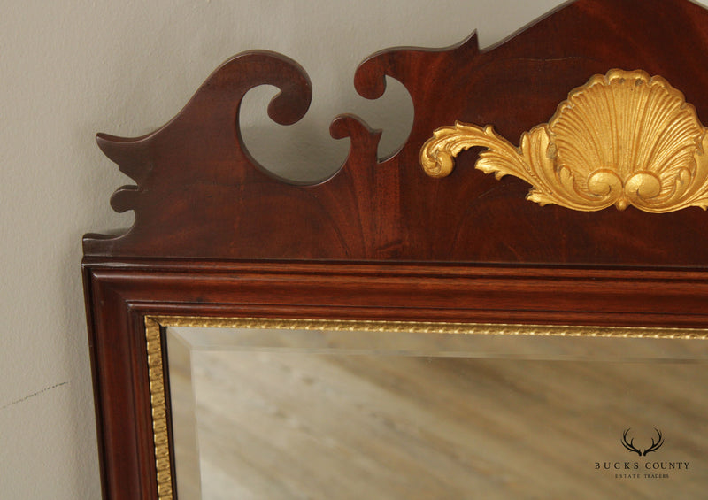 Chippendale Style Mahogany Partial Gilt Beveled Wall Mirror
