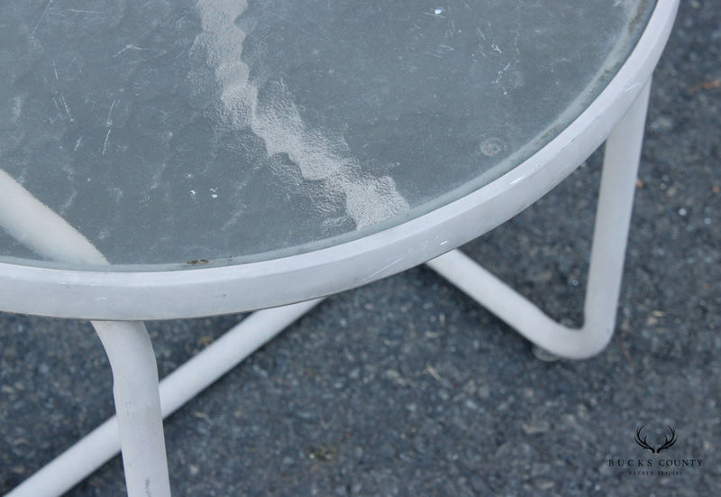 Mid Century Modern Round Glass Top Patio Accent Table