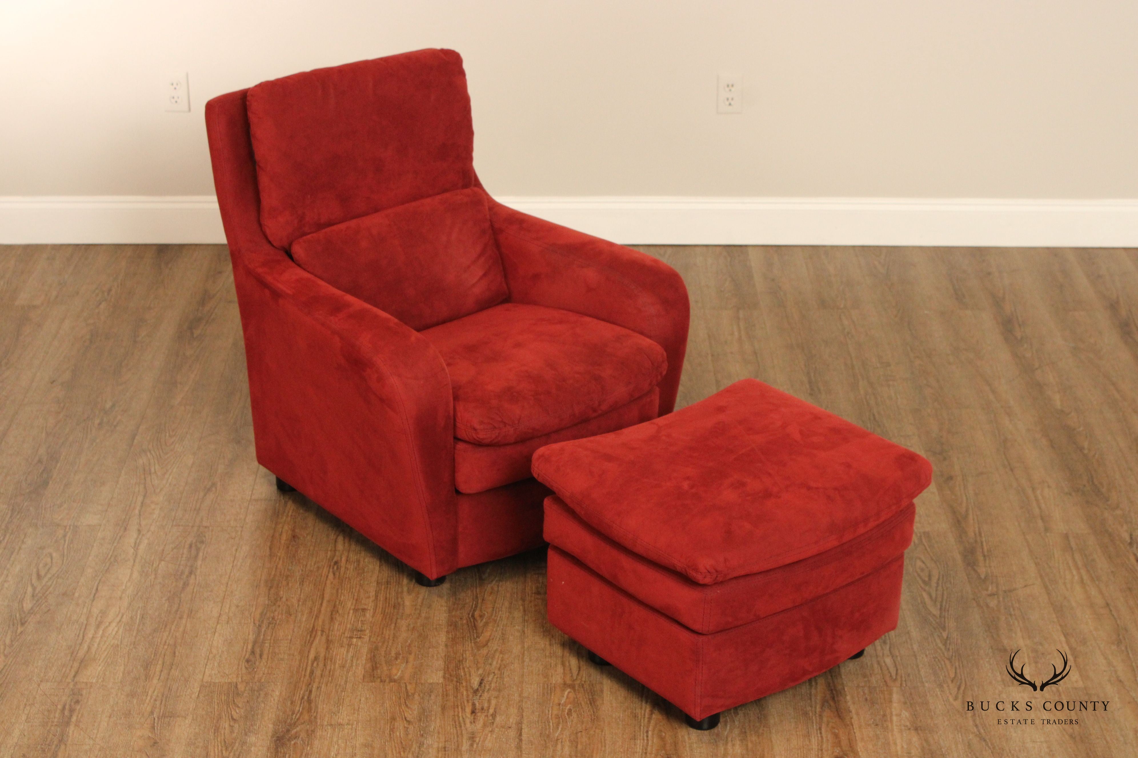 Roche Bobois Italian Modern Upholstered Lounge Armchair and Ottoman