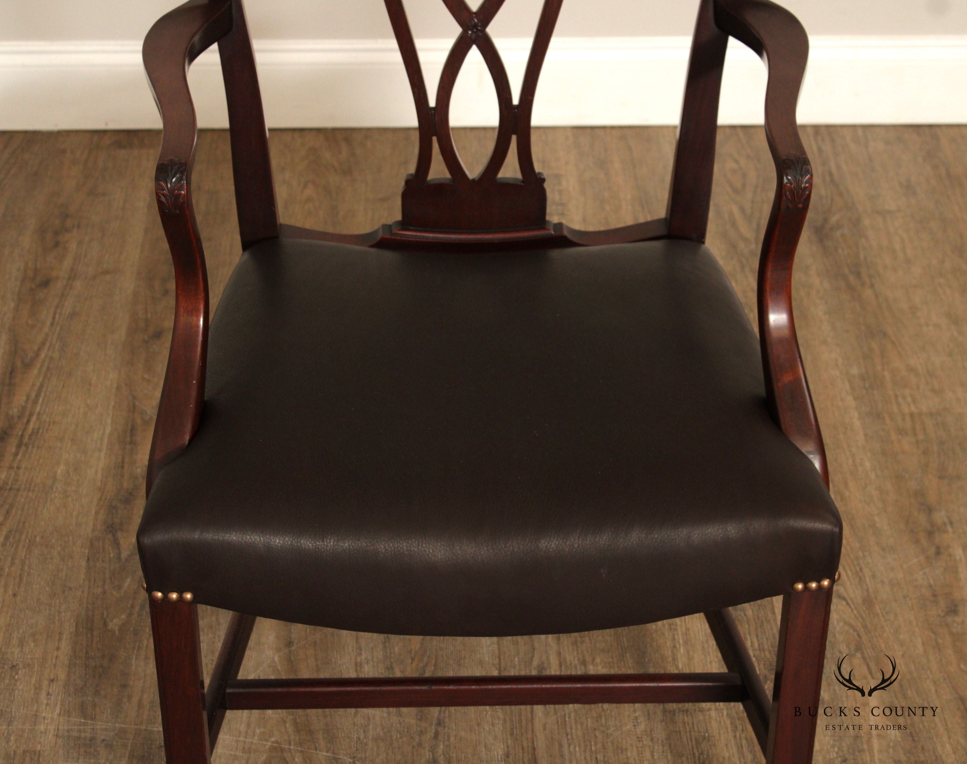 A.H. DAVENPORT CO. CHIPPENDALE STYLE CUSTOM MAHOGANY PAIR OF ARMCHAIRS