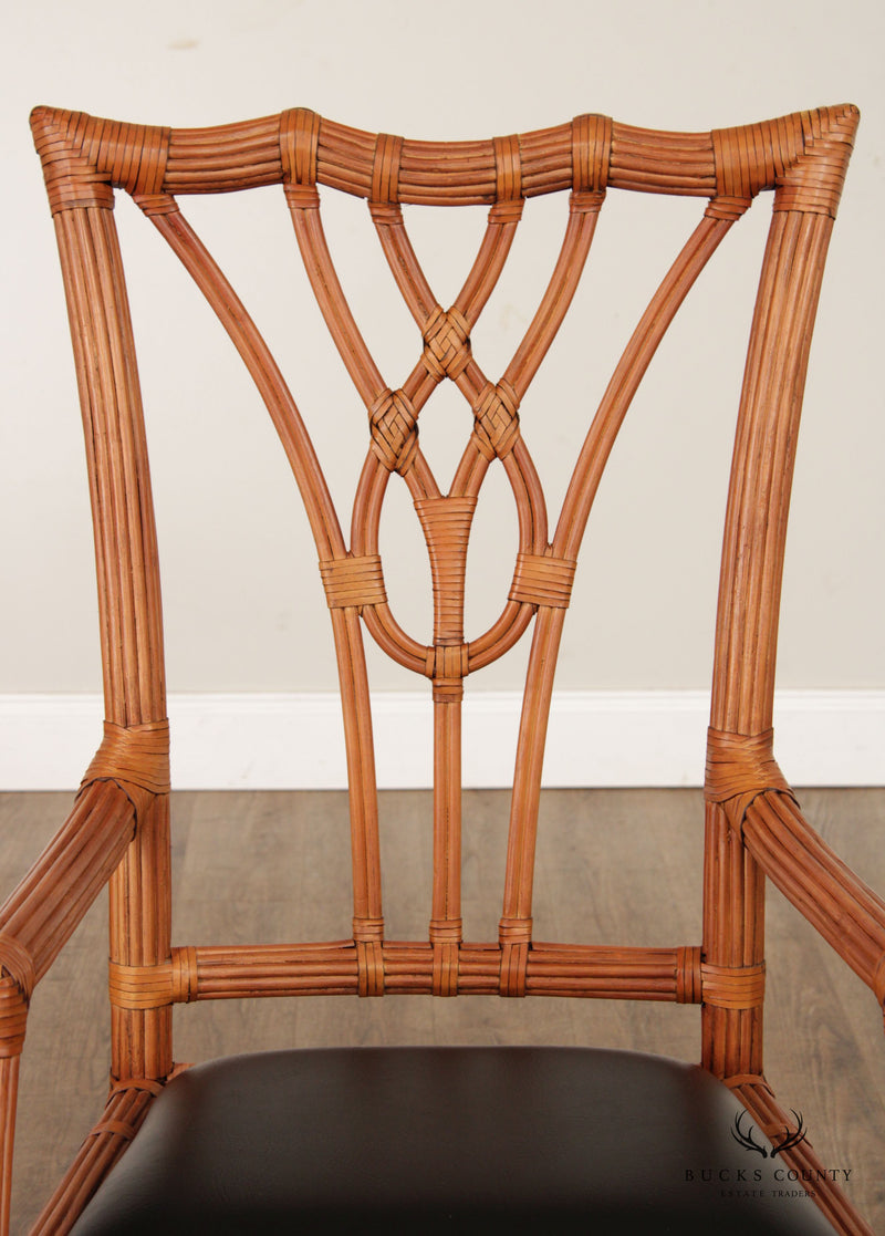 Chippendale Style Split Reed Rattan Pair of Armchairs