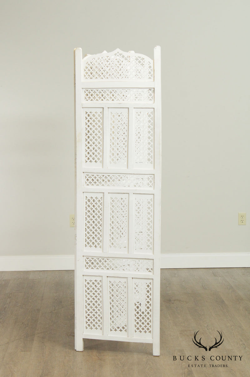 Hollywood Regency Middle Eastern Style White Painted 4 Panel Room Divider