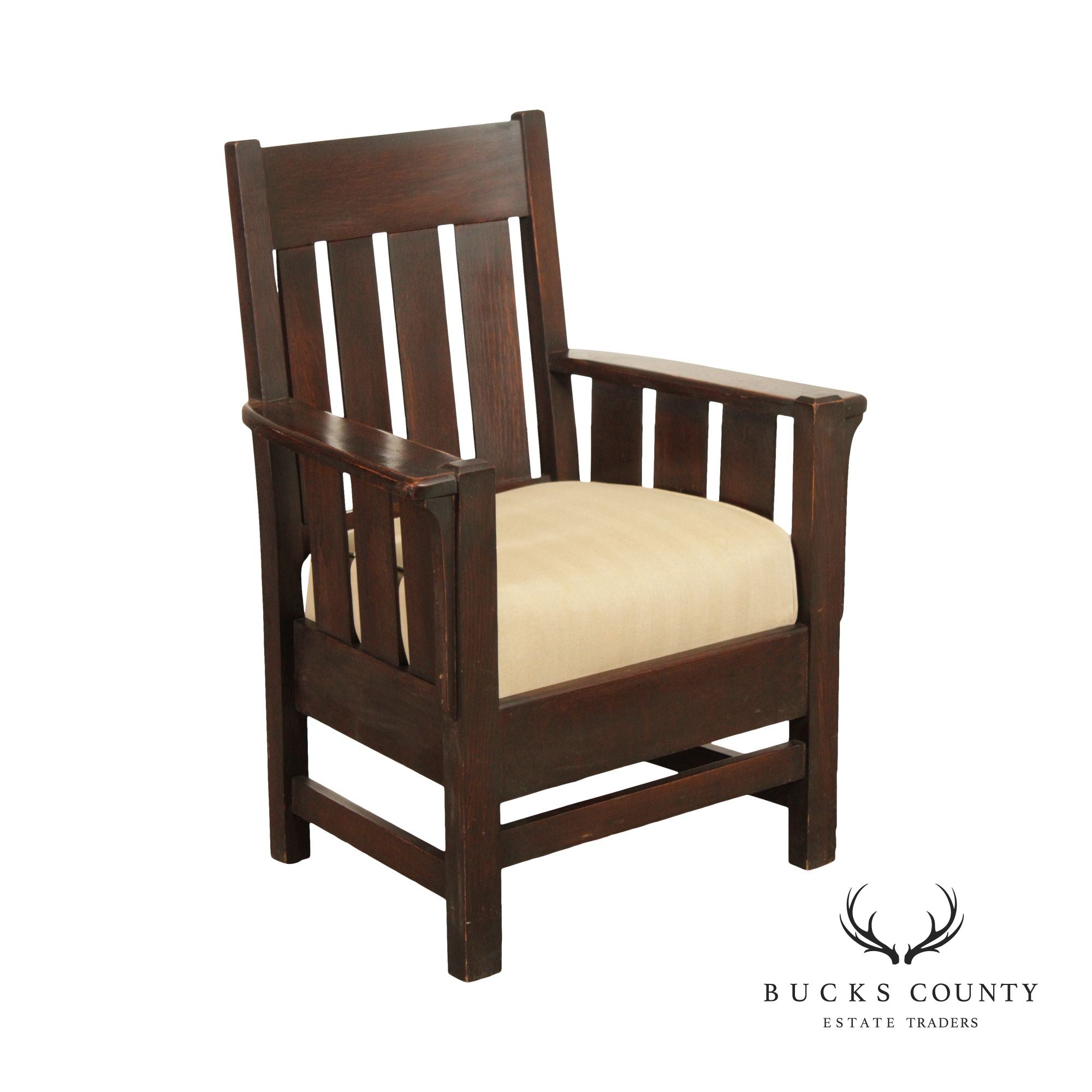 Antique Mission Oak Slatted Armchair