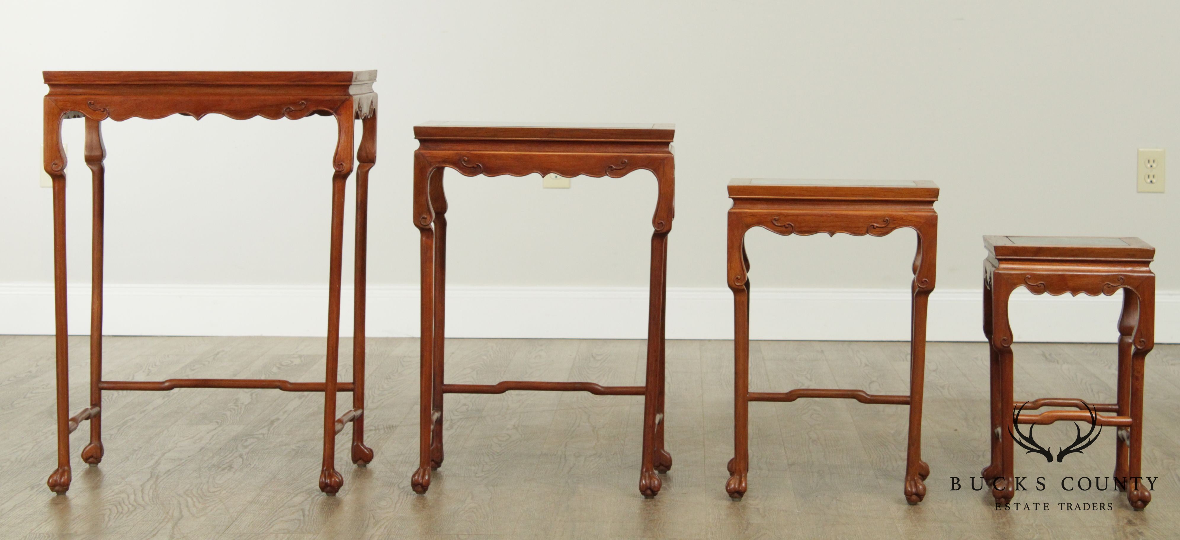 Vintage Chinese Hardwood Marble Top Nesting Tables