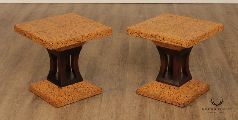 Johnson-Handley-Johnson Co. Pair Mid Century Modern Cork & Wood Side Tables