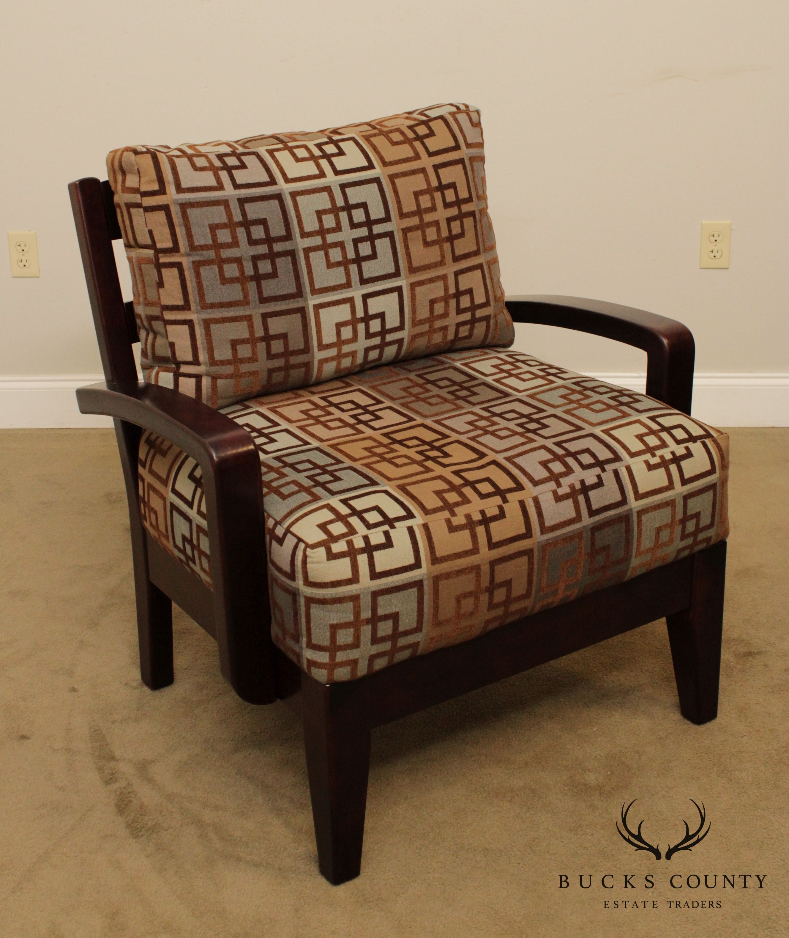 Modern Style Pair Geometric Print Lounge Chairs