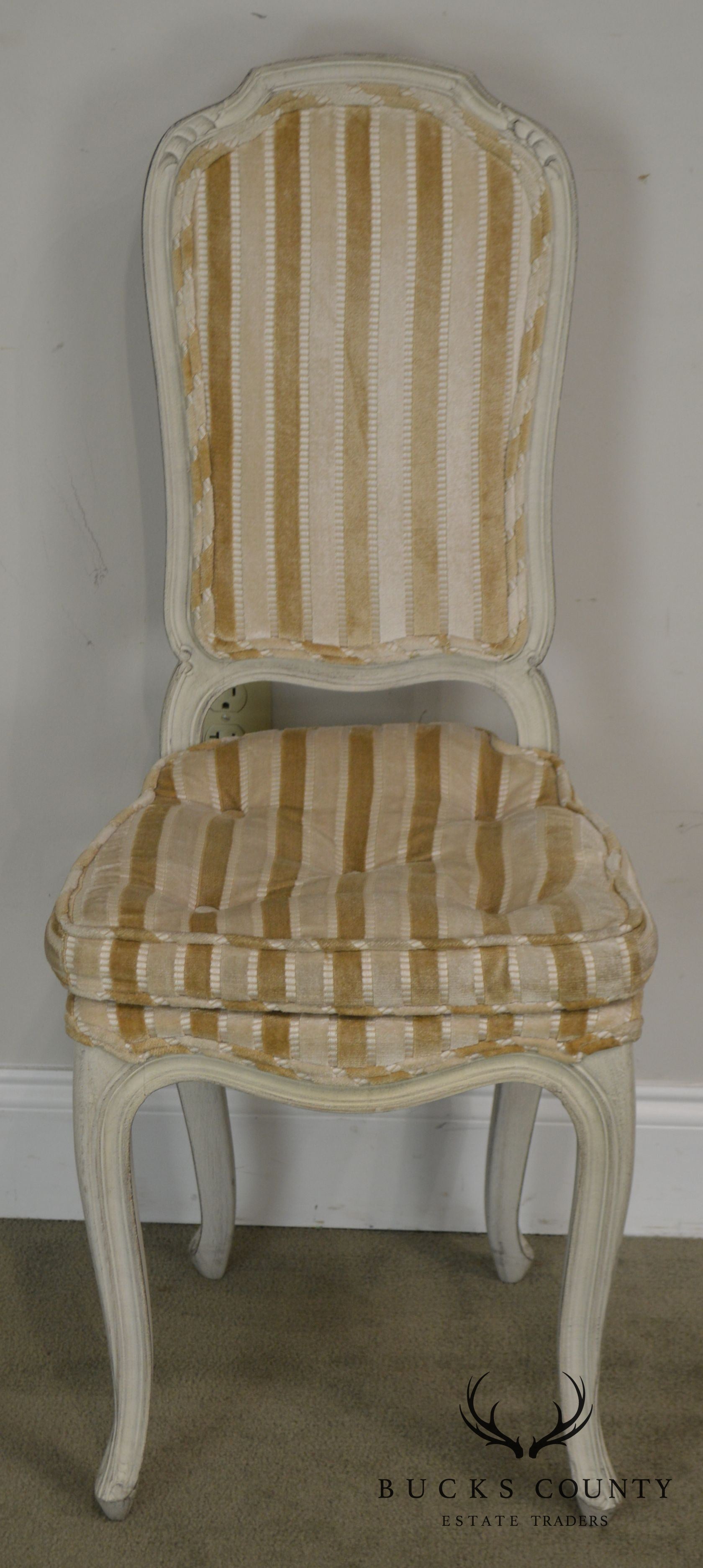 French Louis XV Style Vintage Painted Pair Petite Slipper Side Chairs