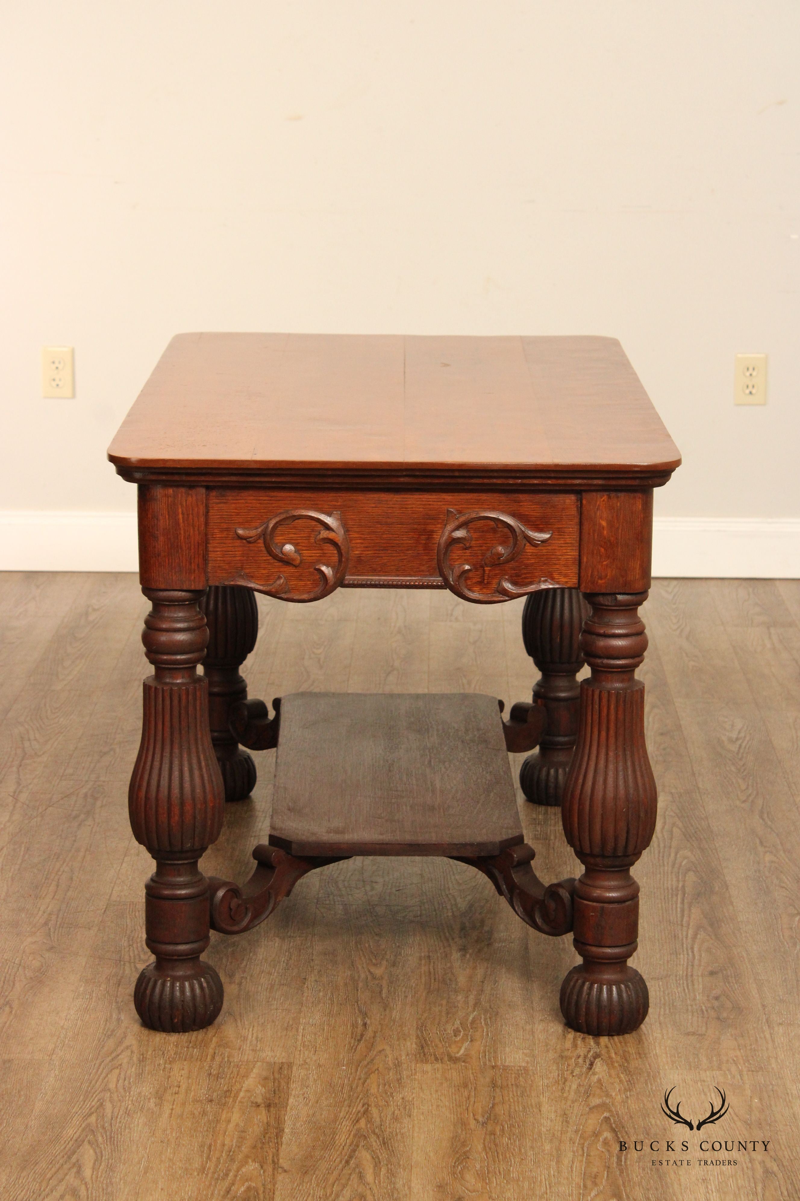 Antique Victorian Oak Writing Desk or Small Library Table