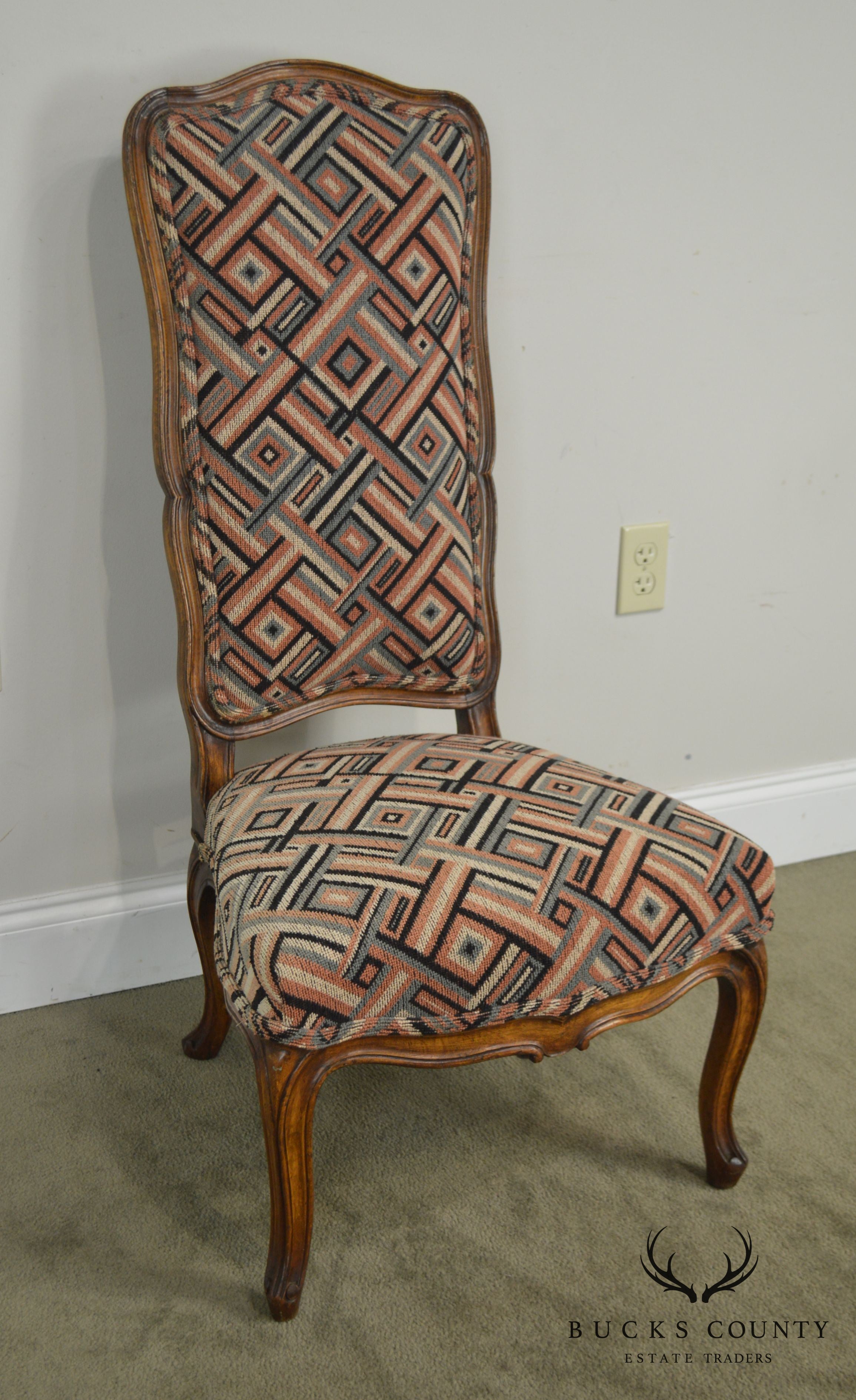 French Louis XV Style Vintage Walnut High Back Carved Slipper Chair