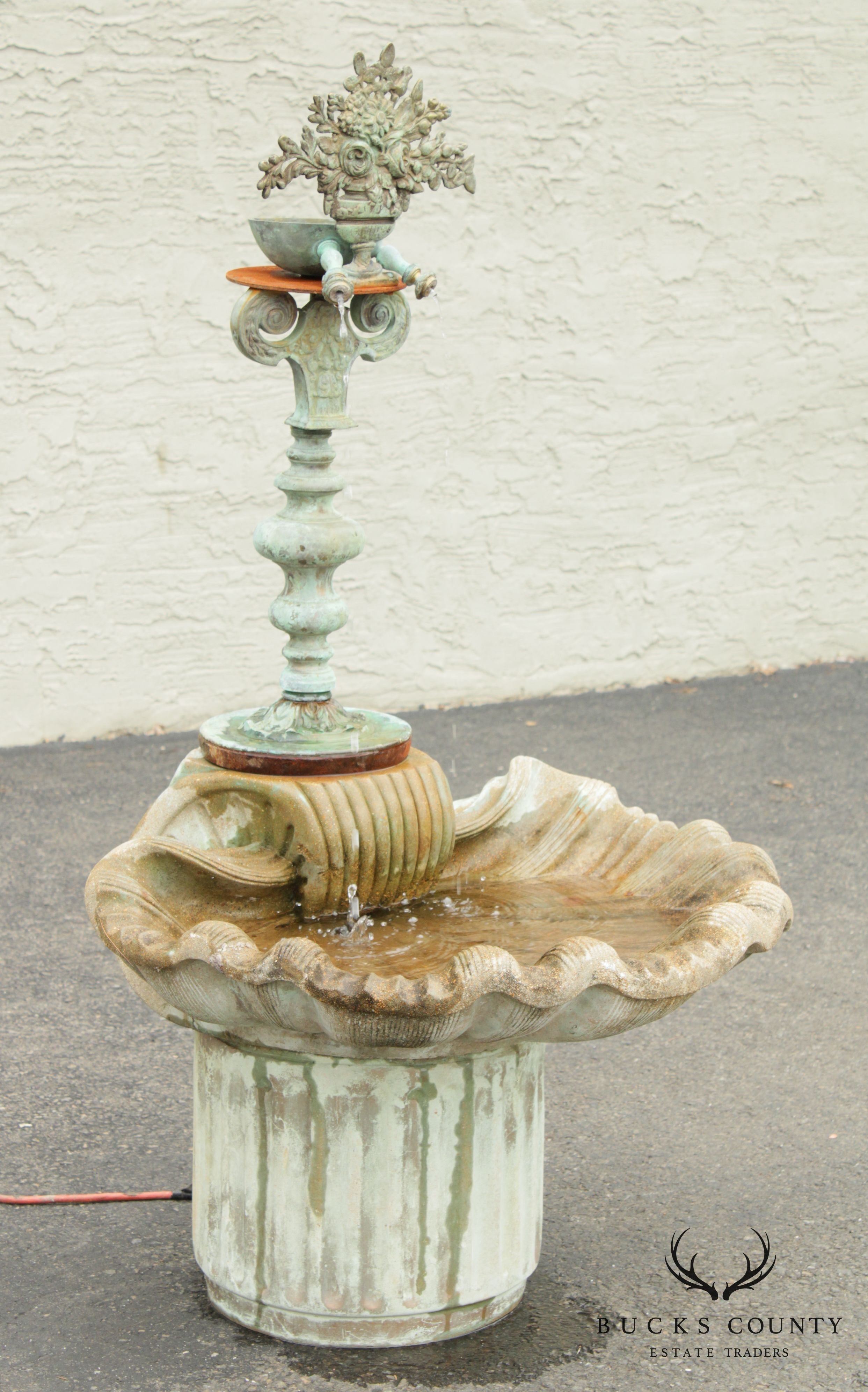 Italian Renaissance Style Cast Stone & Bronze Garden Fountain