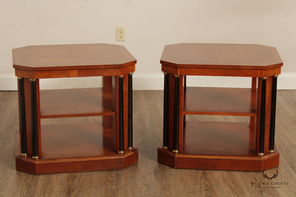 Baker Furniture Neoclassical Style Pair of Cherry Three-Tier Side Tables