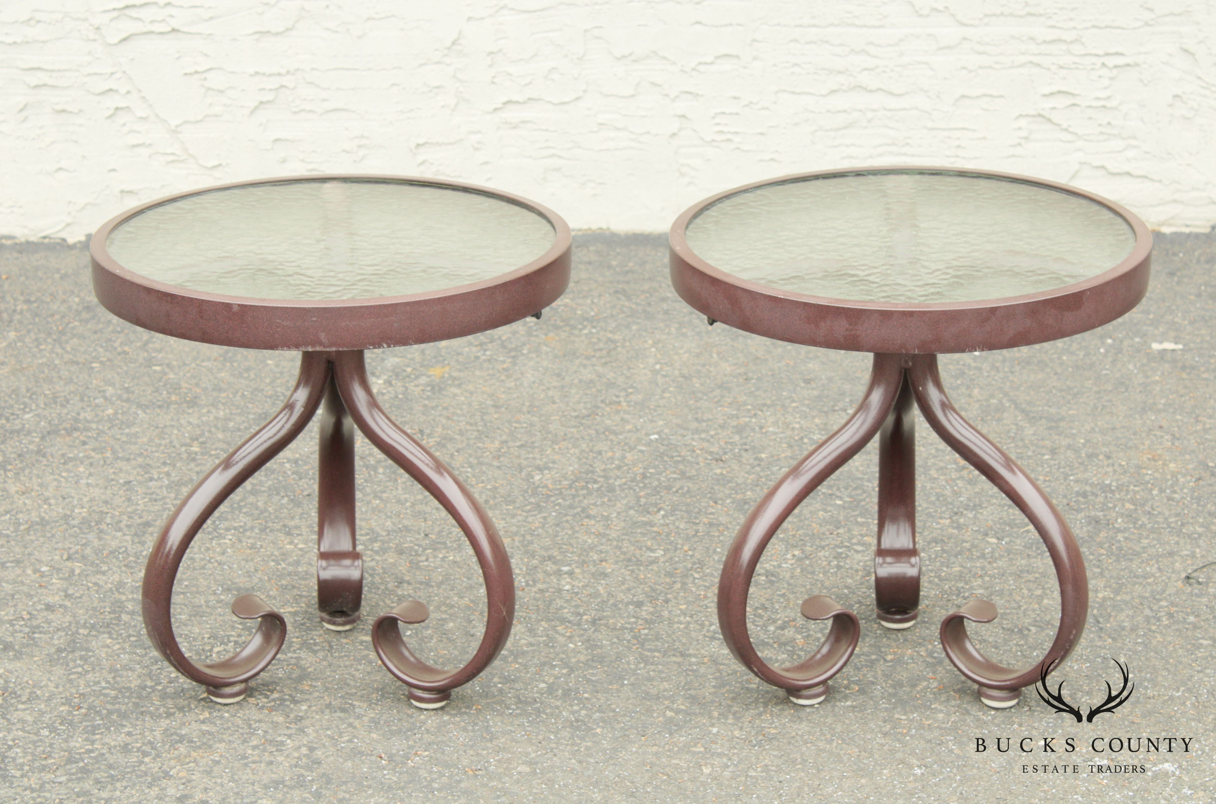 Woodard Round Glass Top Pair Patio, Garden Side Tables