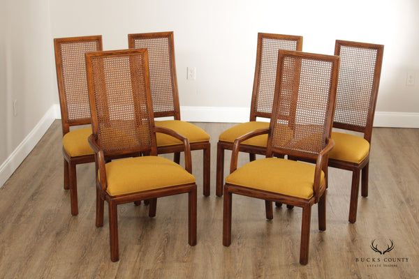 Henredon Scene One Campaign Style Set of Six Cane Back Dining Chairs