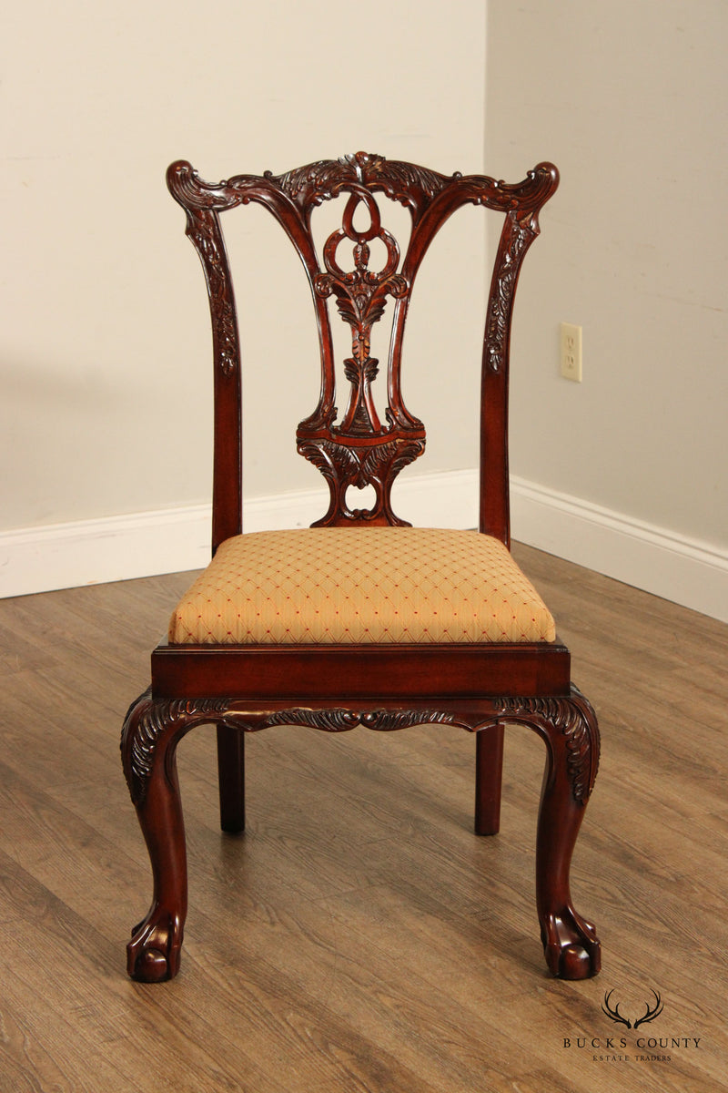 Hickory White Chippendale Style Set of Six Carved Mahogany Dining Chairs