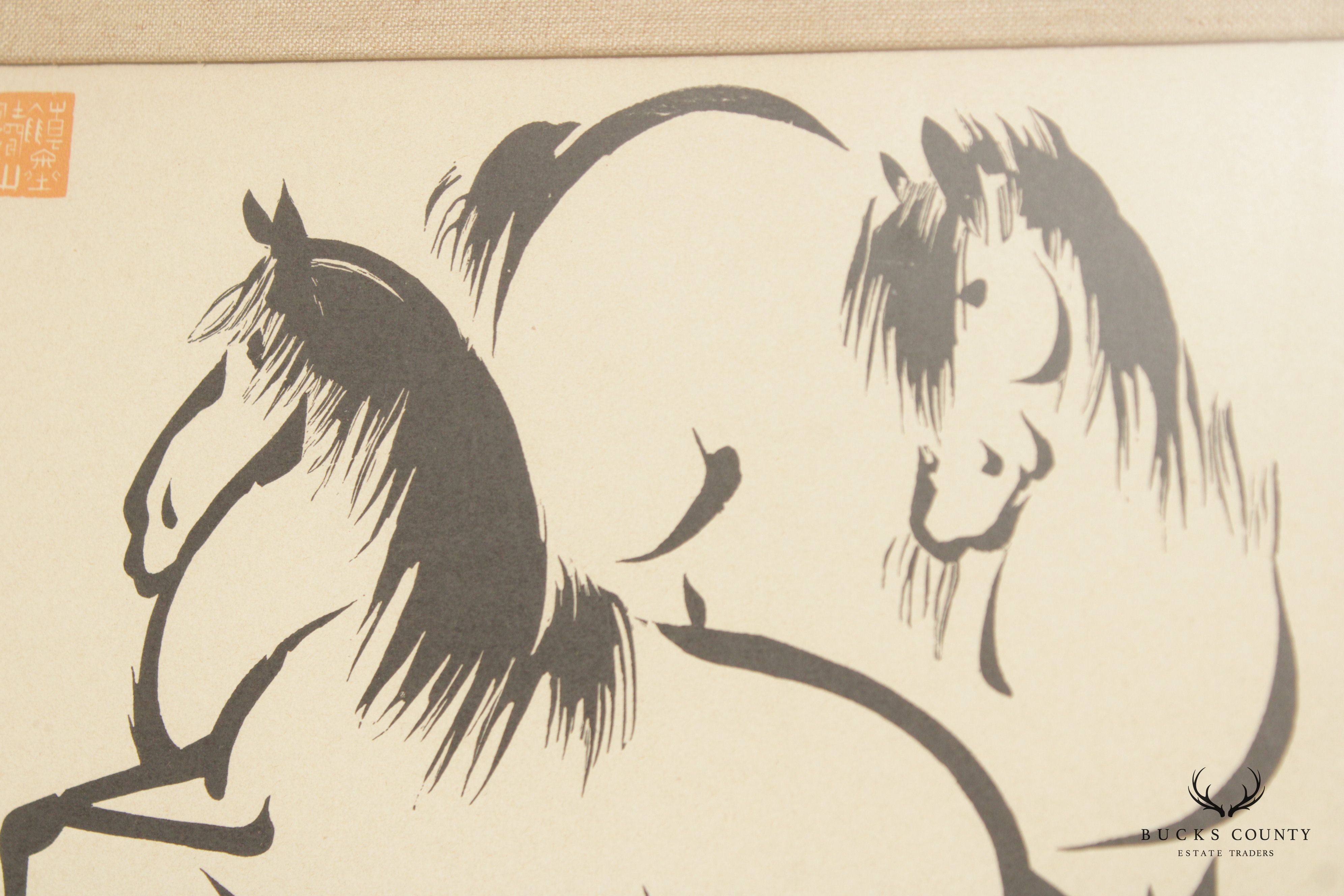 Pair of Horse Japanese Woodblock Prints, After Urushibara Mokuchu