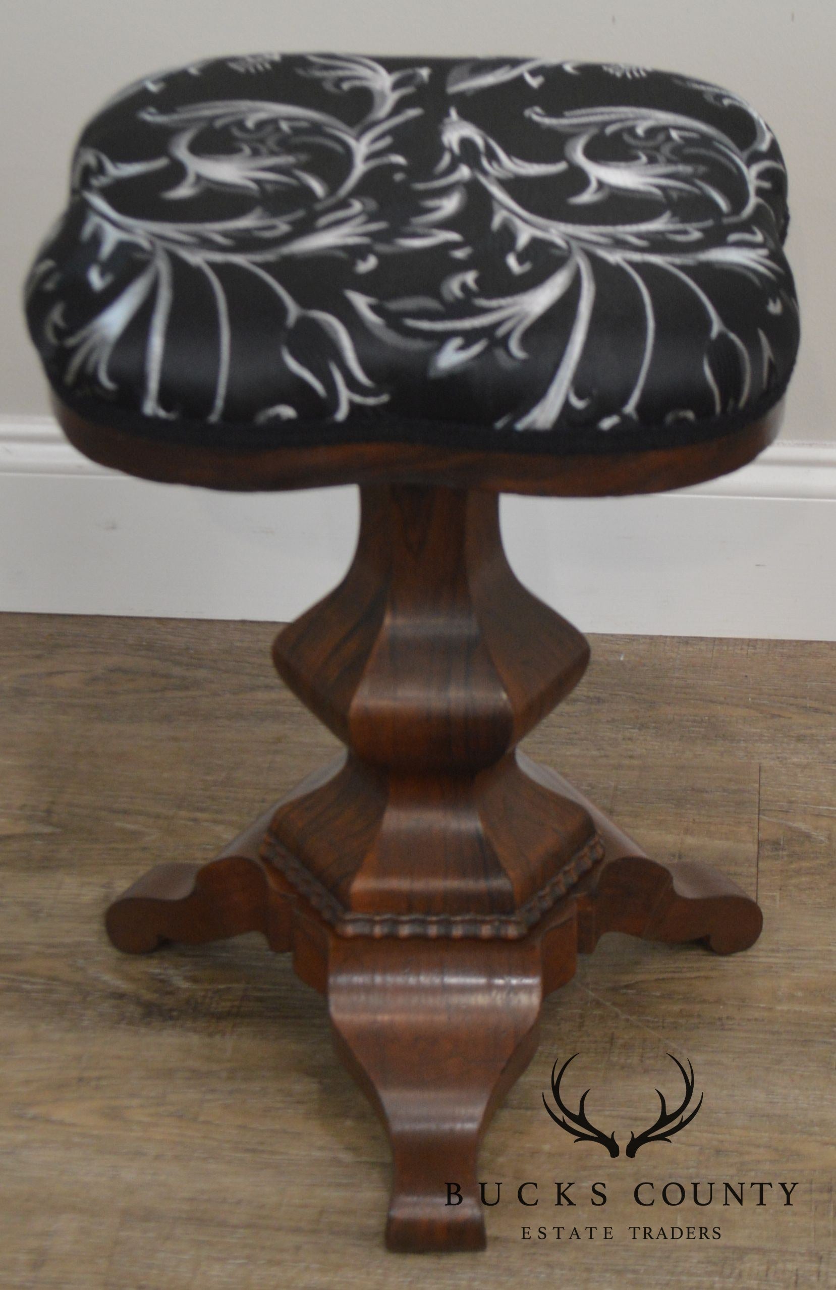 American Empire Antique Rosewood Revolving Adjustable Piano Stool