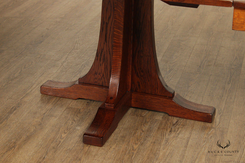 L. & J.G. Stickley Antique Mission Oak Round Pedestal Extendable Dining Table