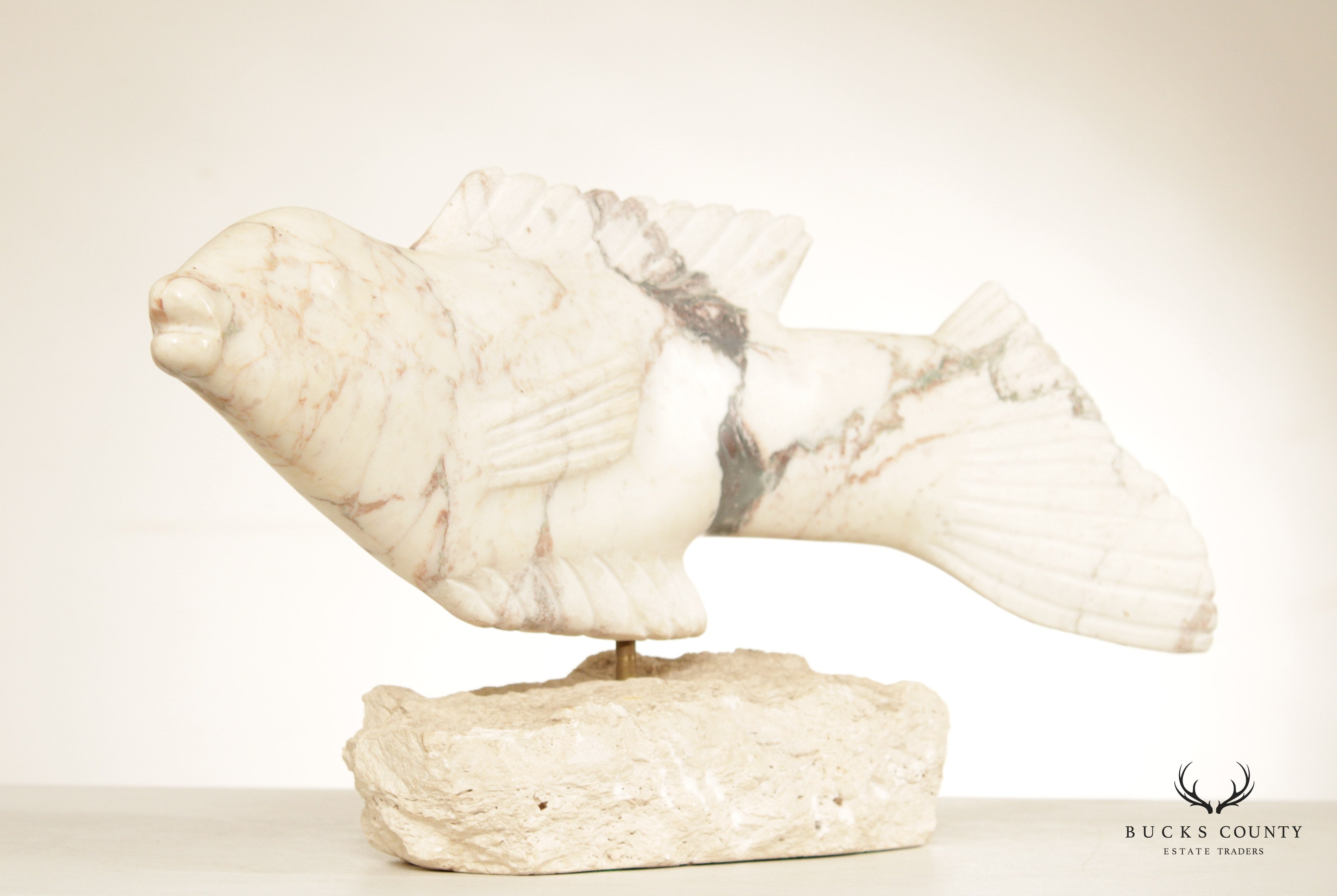 Richard H. Bailey Studio Carved Marble Fish Sculpture