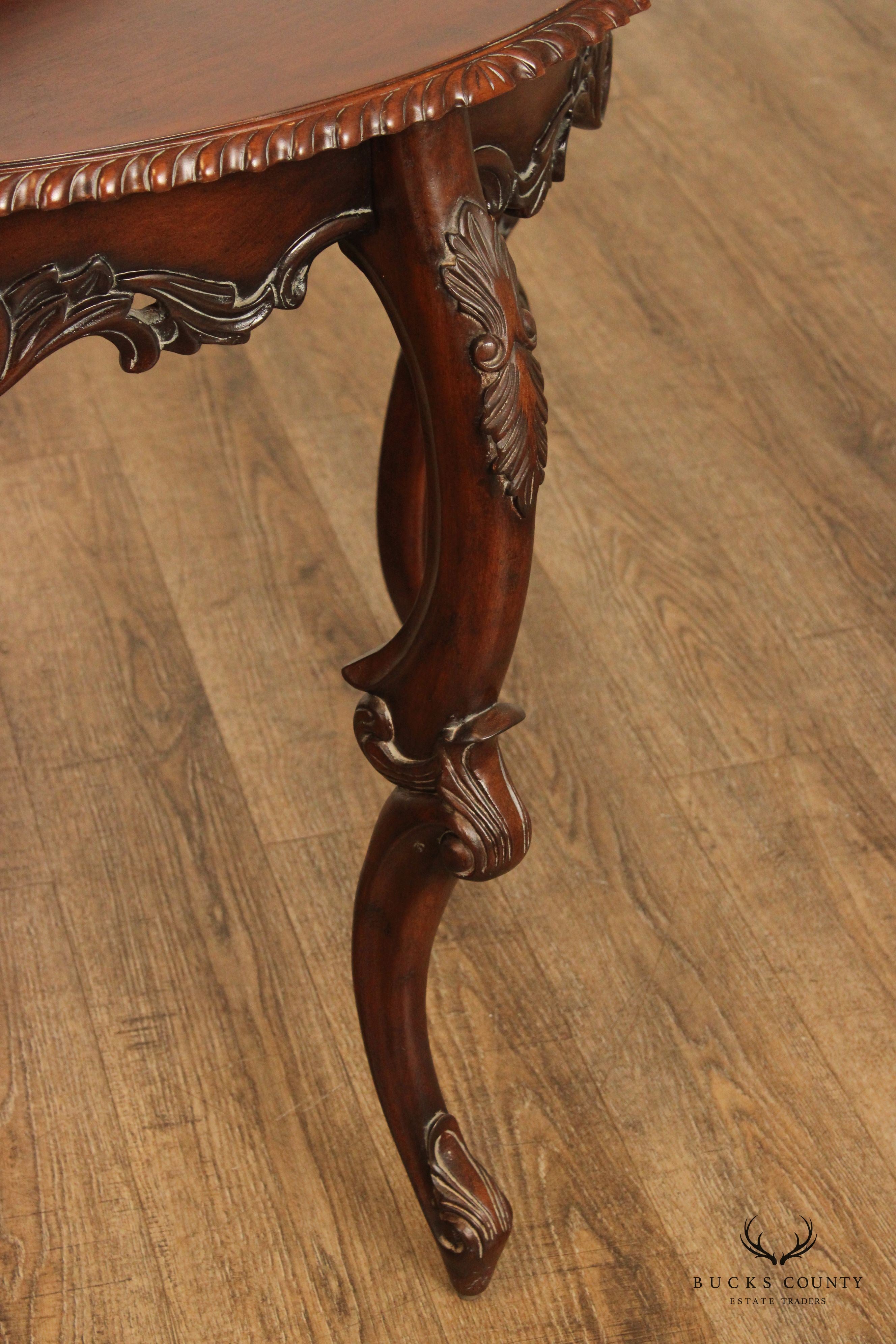 Italian Rococo Style Carved Mahogany Demilune Console Table