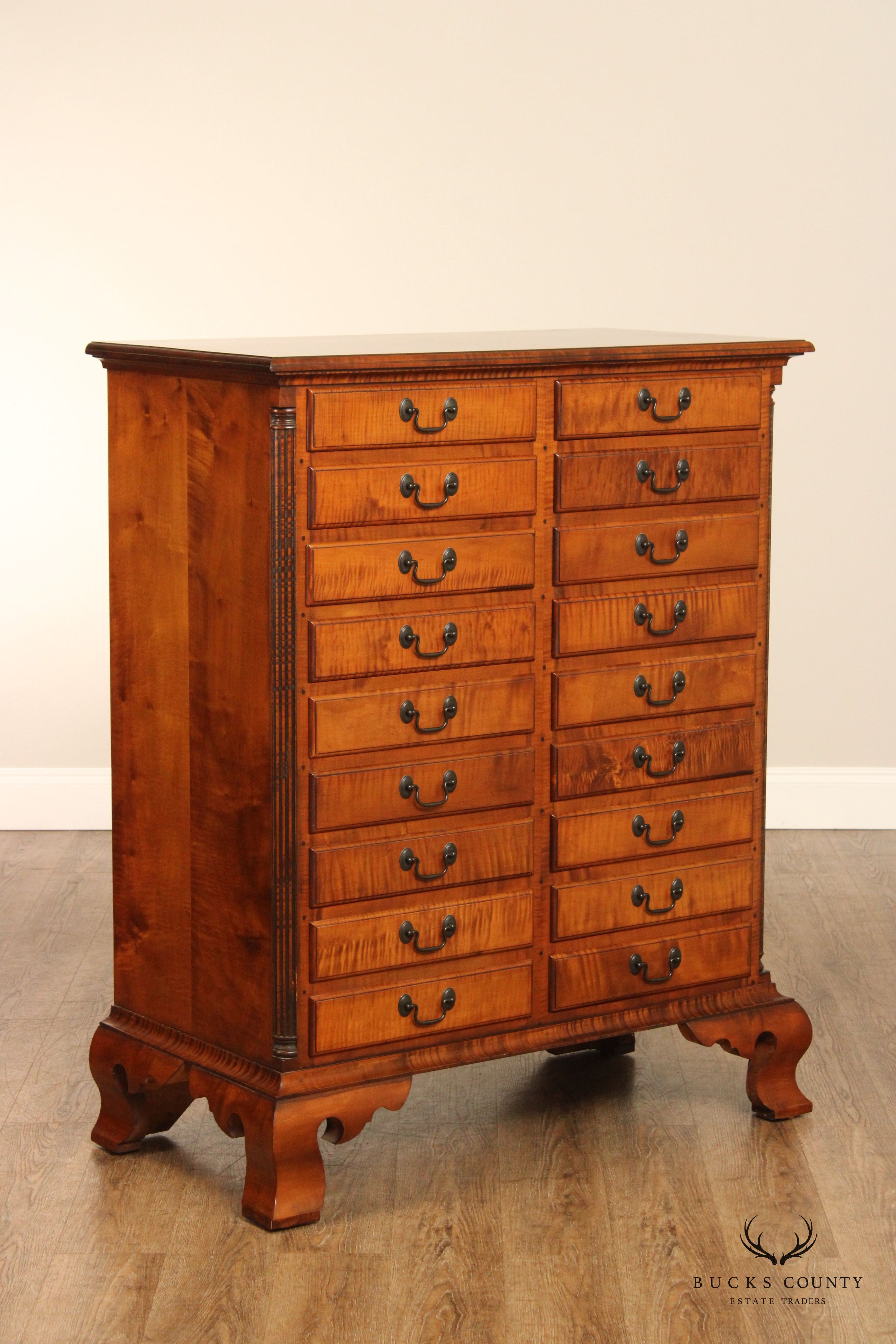 Gregg Perry Tiger Chippendale Style Maple Tall Chest