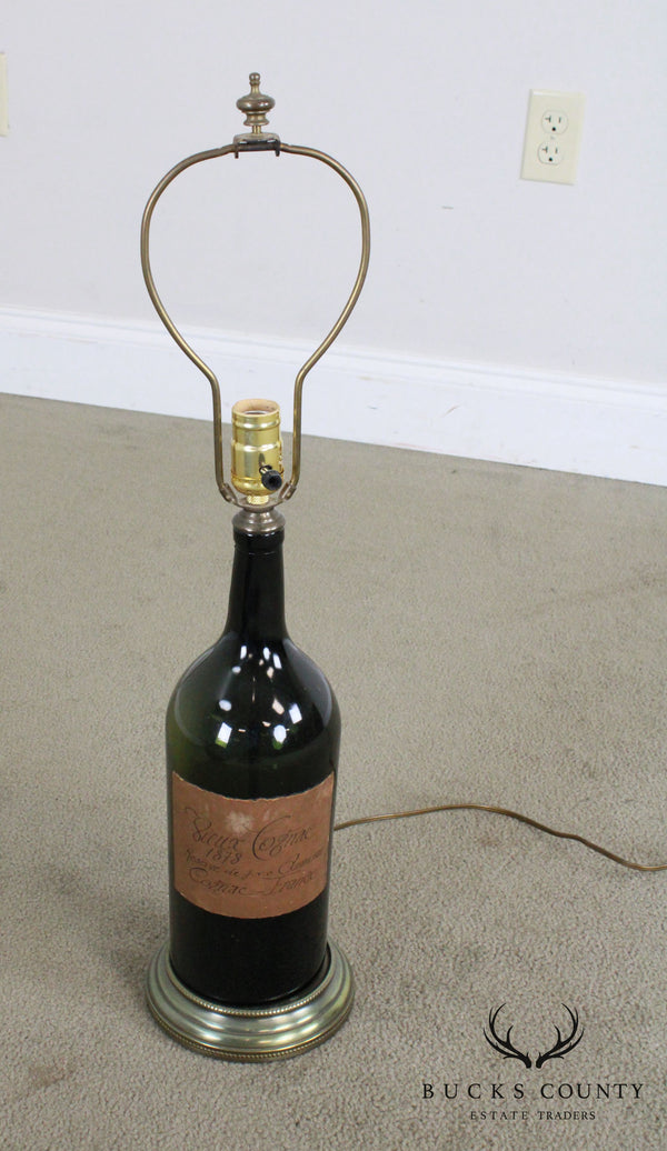 "Vieux Cognac" Bottle Table Lamp Bronze Colored Base Mid Century Modern