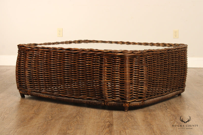Quality Vintage Glass Top Wicker Coffee Table