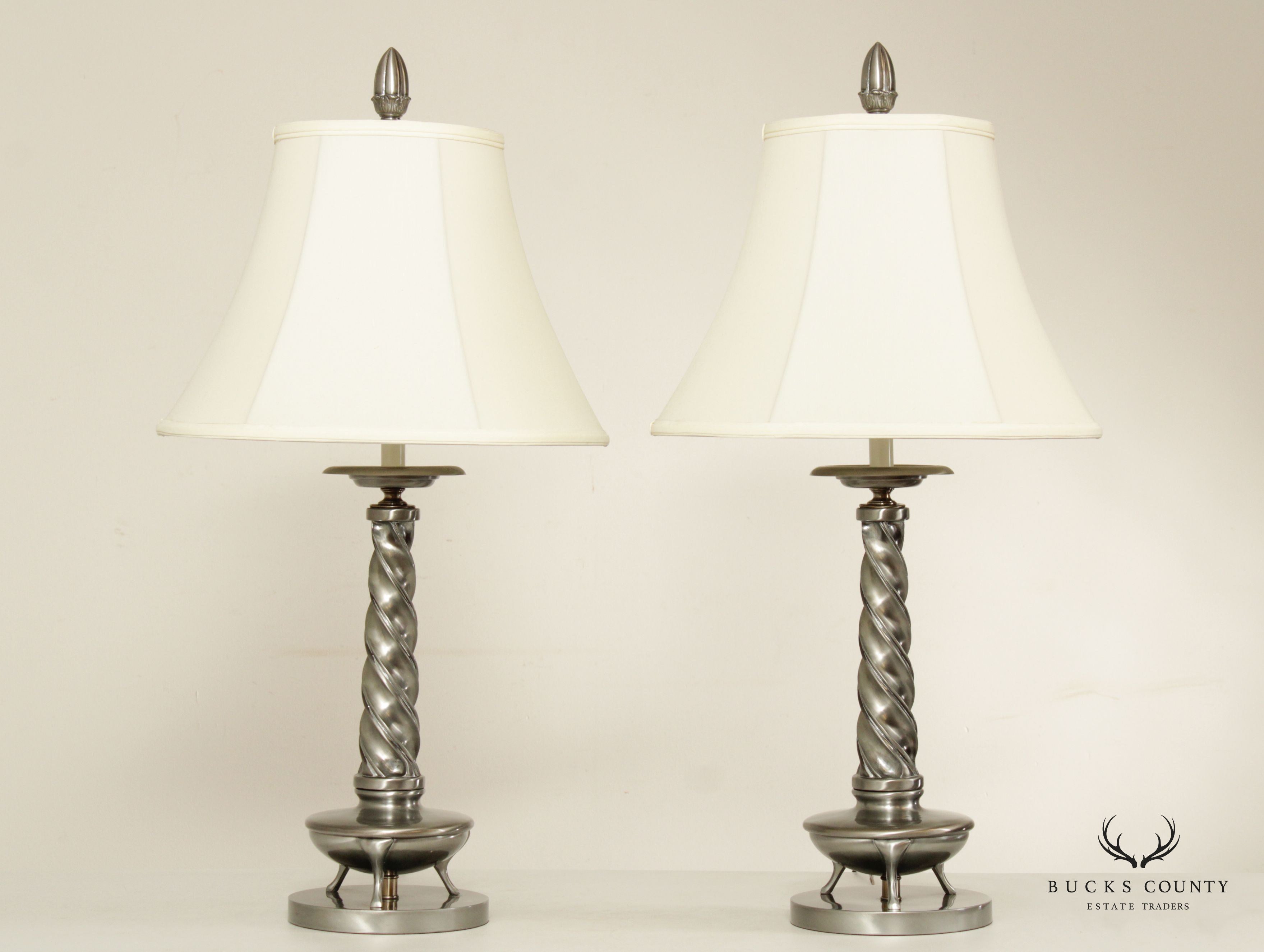 Vintage Metal Braided Column Pair of Table Lamps