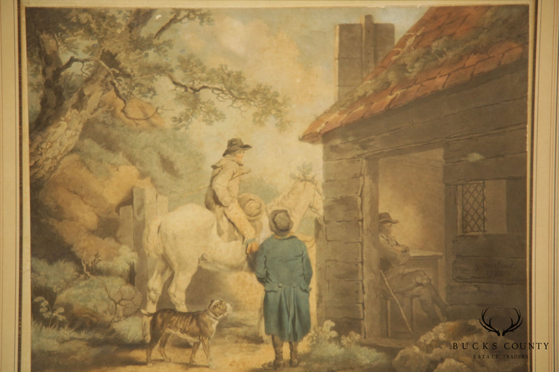 "The Turnpike Gate" After George Morland Framed Mezzotint Printed in Color and Hand-Colored