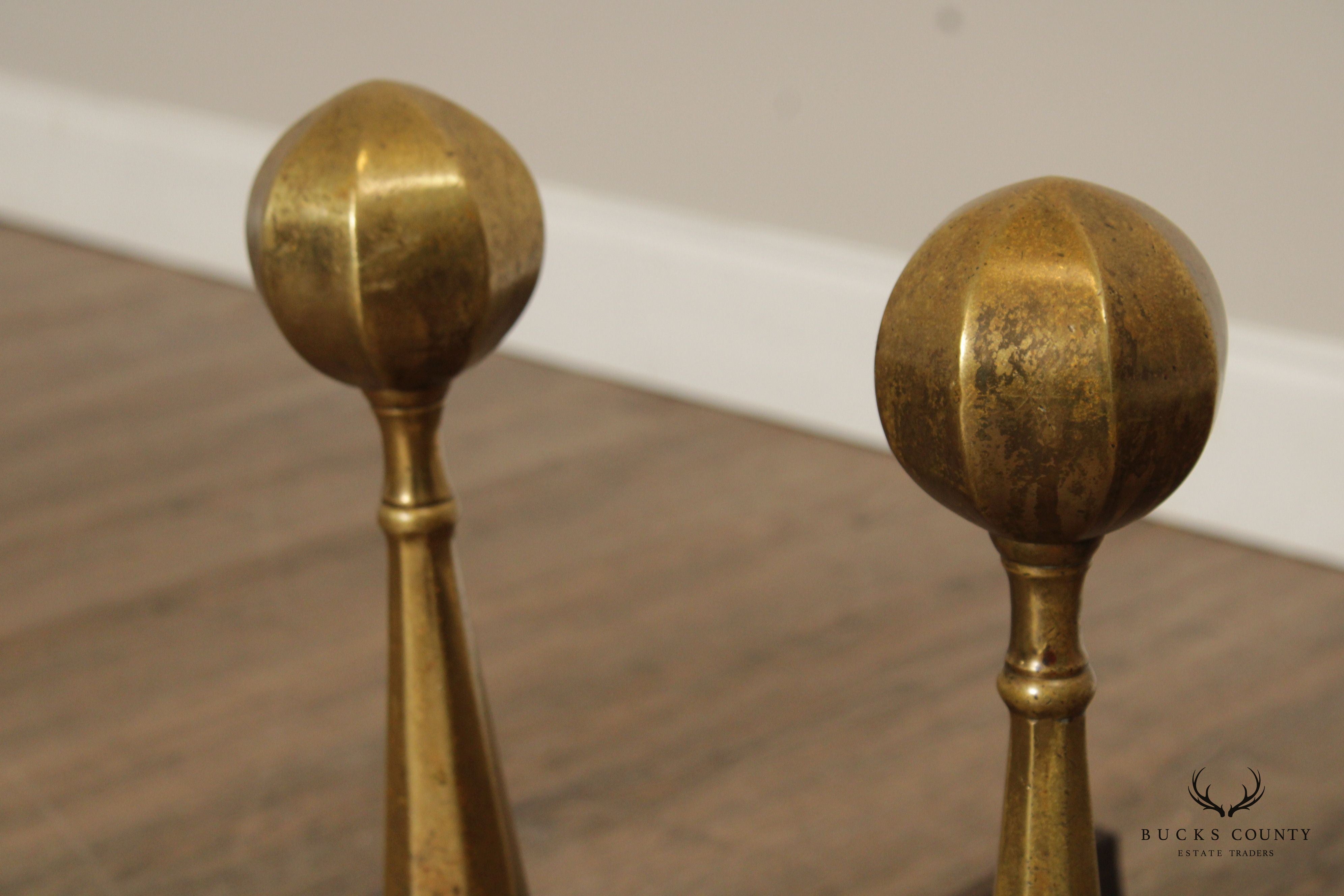 FEDERAL STYLE VINTAGE PAIR OF BRASS ANDIRONS