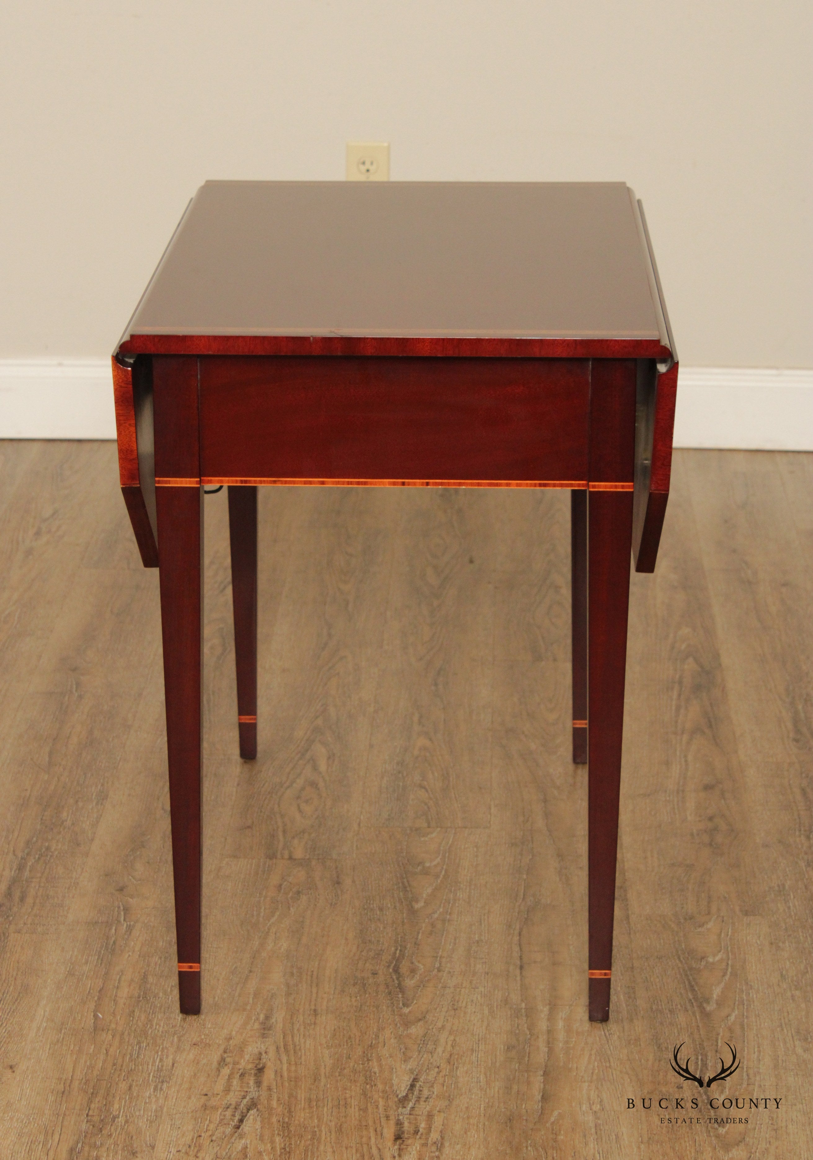 Kindel Federal Style Inlaid Mahogany Drop Leaf Pembroke Side Table