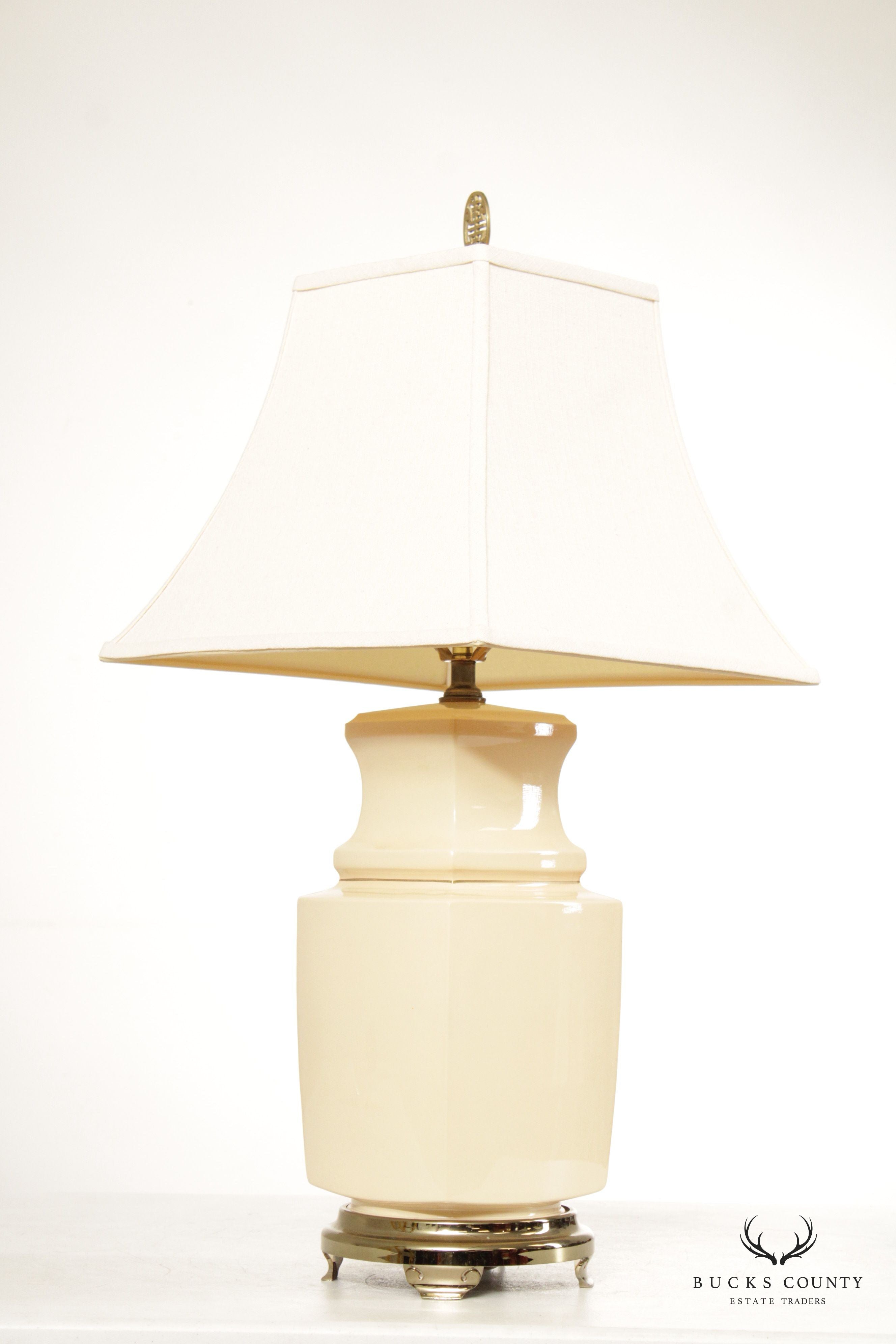 Asian Style Ivory Ceramic Ginger Jar Table Lamp with Shade