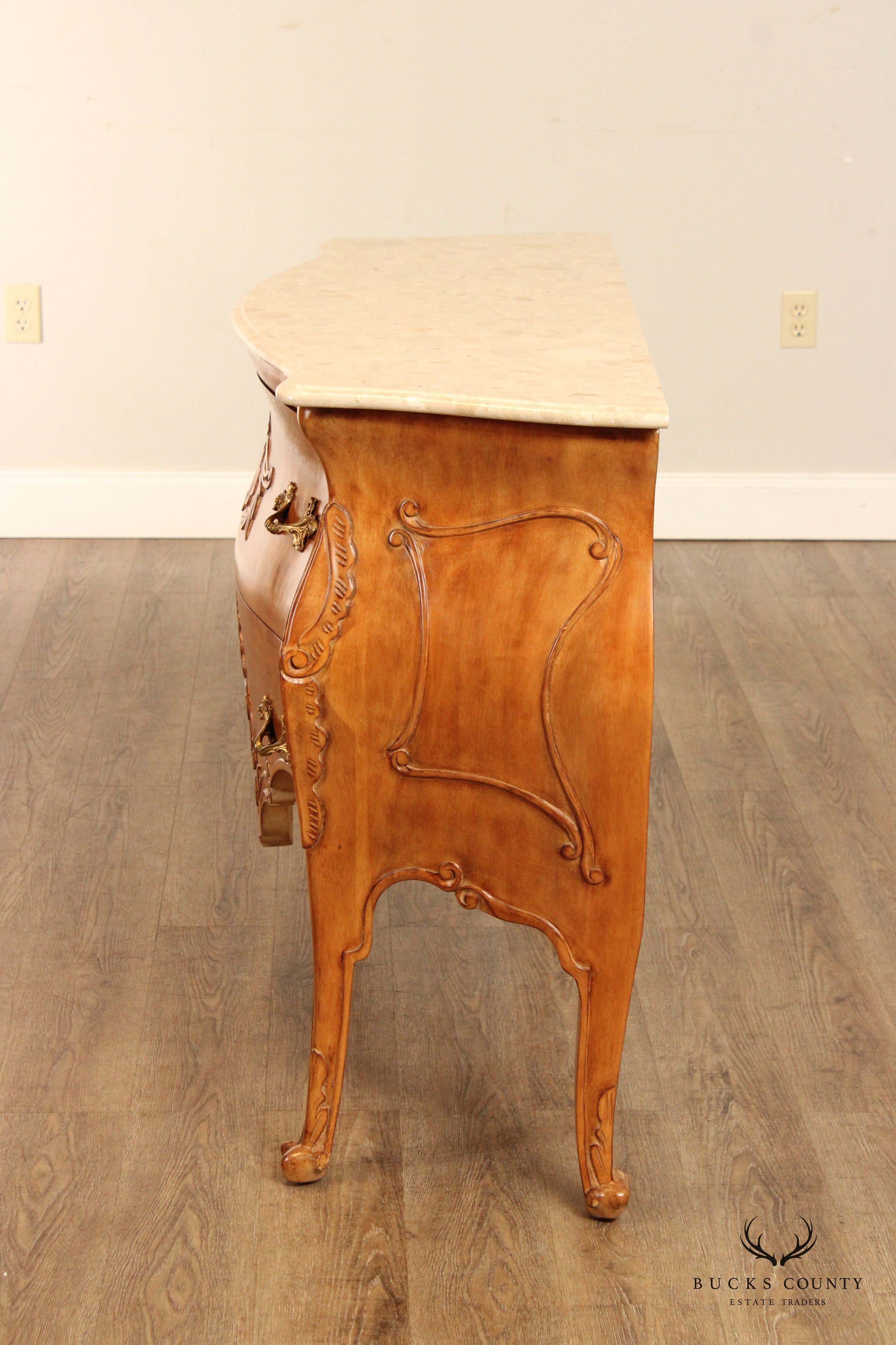 Italian Louis XV Style Marble Top Bombe Commode Chest