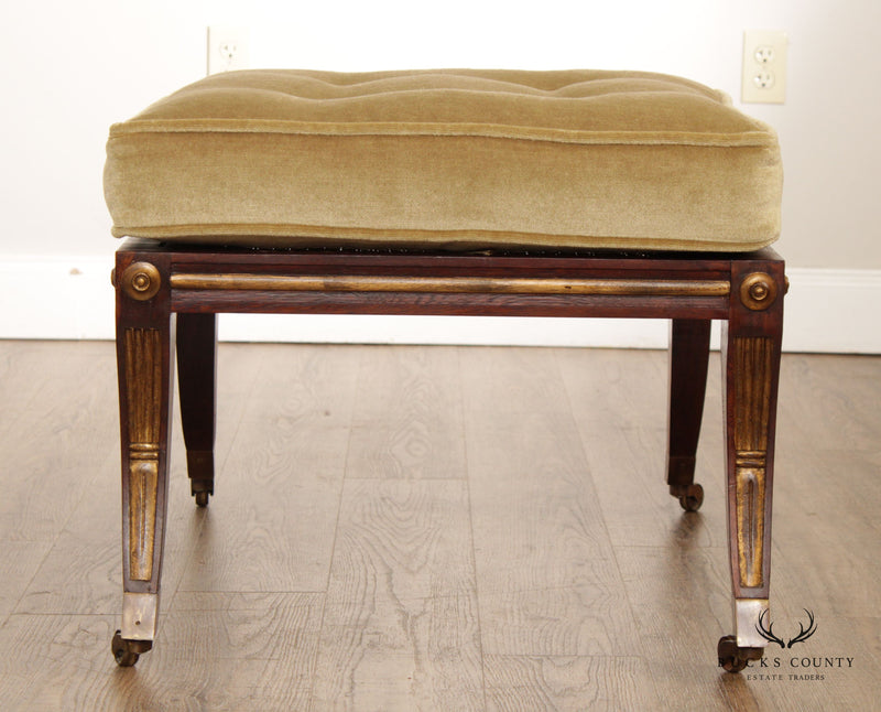 Empire Style Vintage Rosewood Parcel Gilt & Cane Foot Stool Ottoman