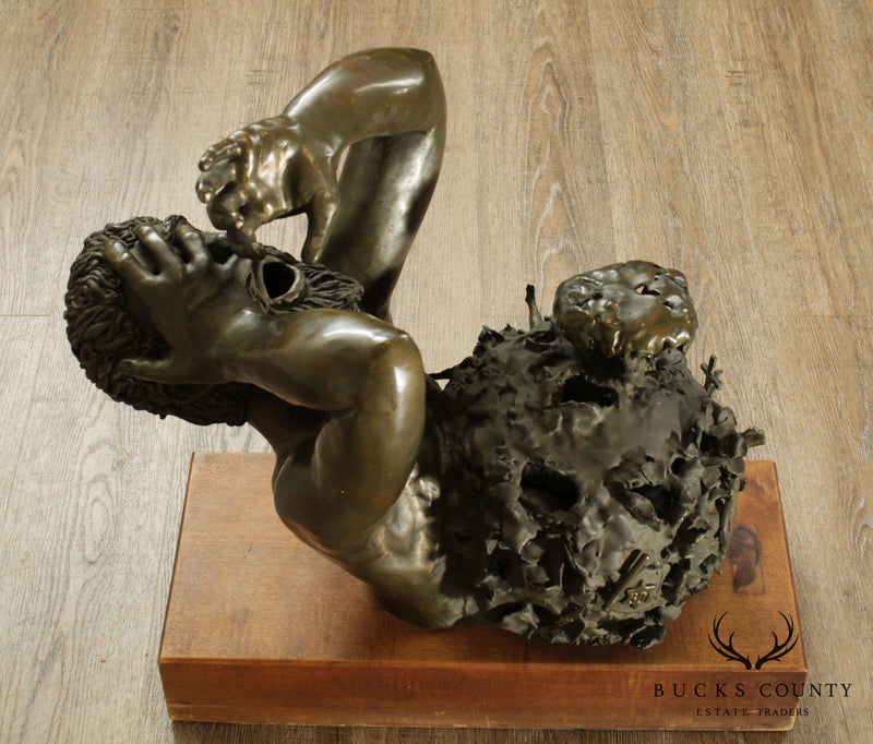 Falkner, Bronze Figural Sculpture of Agonized Man, Vietnam War Era, Anti-War