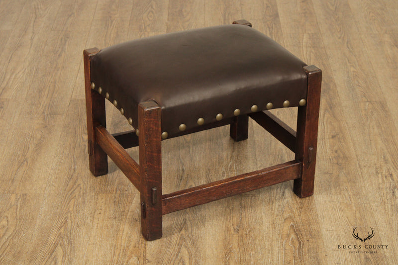 Gustav Stickley Antique Arts and Crafts Mission Oak And Leather Footstool