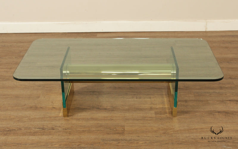 Postmodern Sculptural Glass and Brass Coffee Long Table