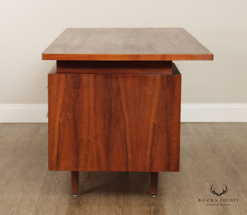 Mid Century Modern Walnut Floating Pedestal Executive Desk