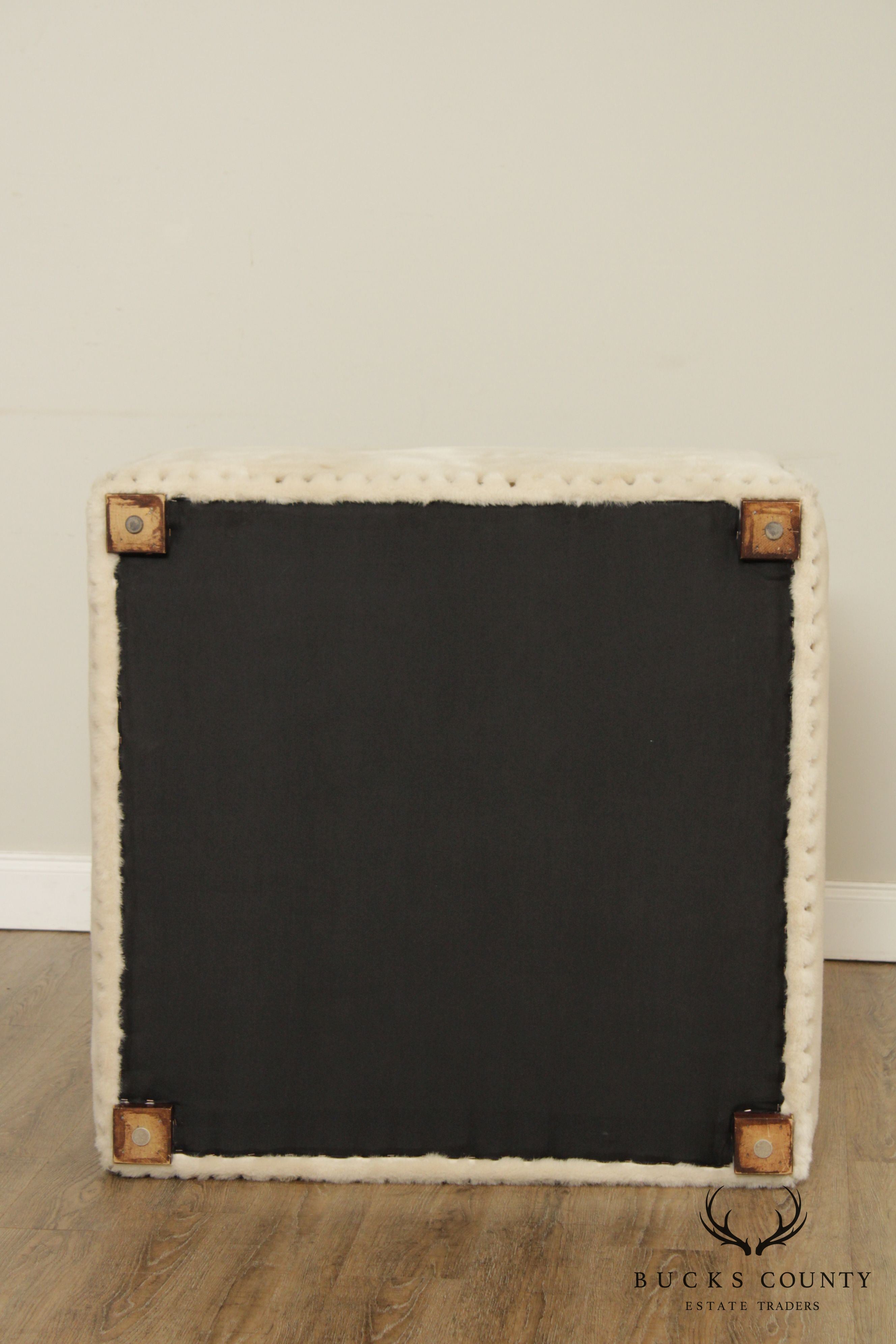 Quality White Faux Fur Large  Square Cocktail Ottoman