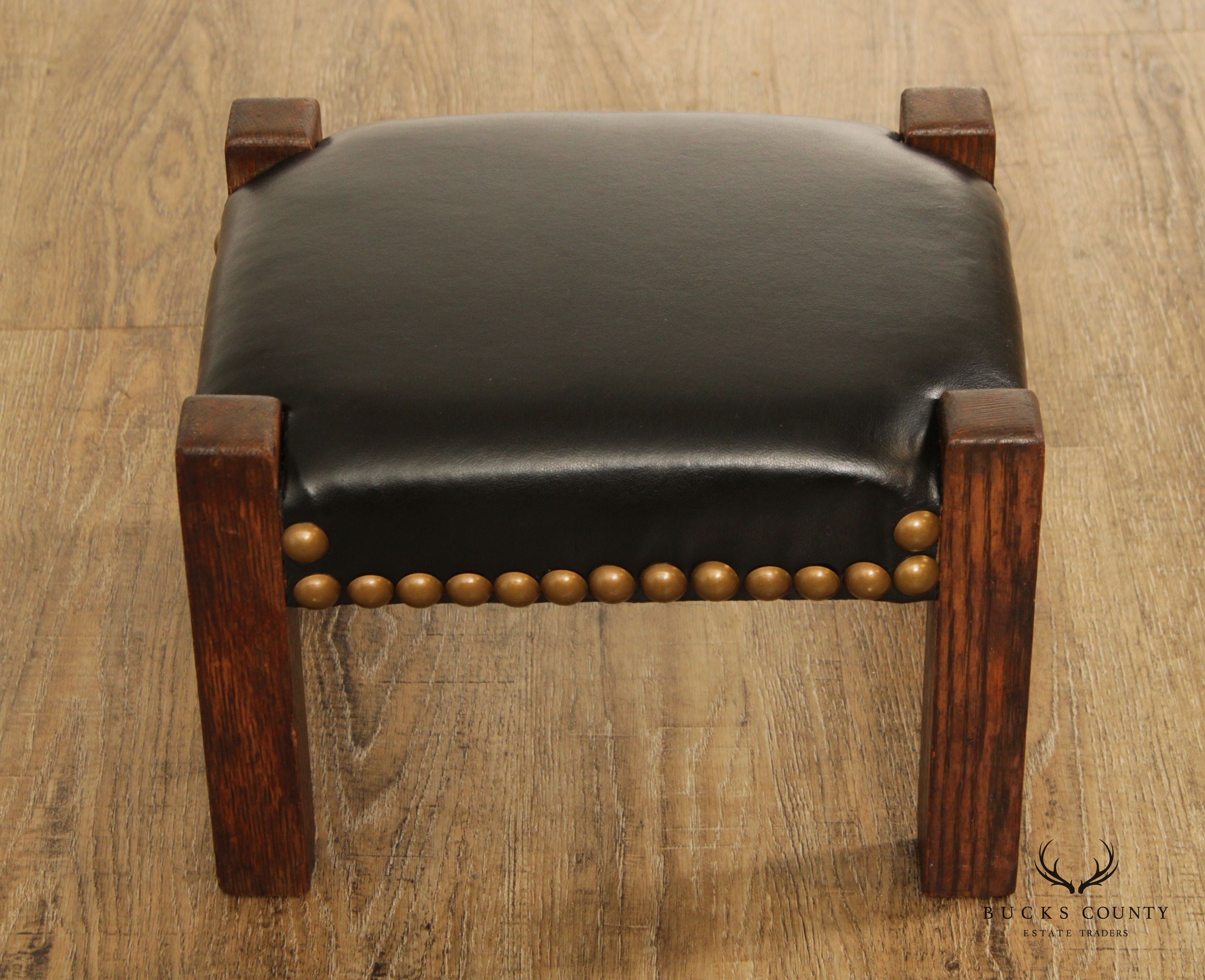 Mission Style Antique Oak and Leather Foot Stool