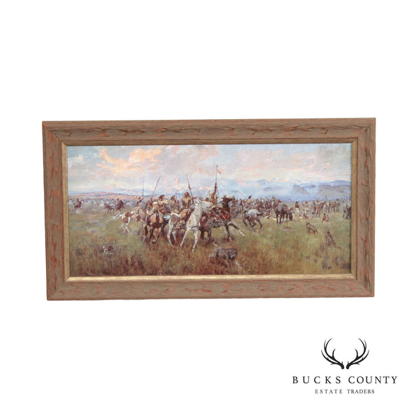 Charles M. Russell 'Lewis & Clark Meeting Indians at Ross' Embellished Print, Custom Framed