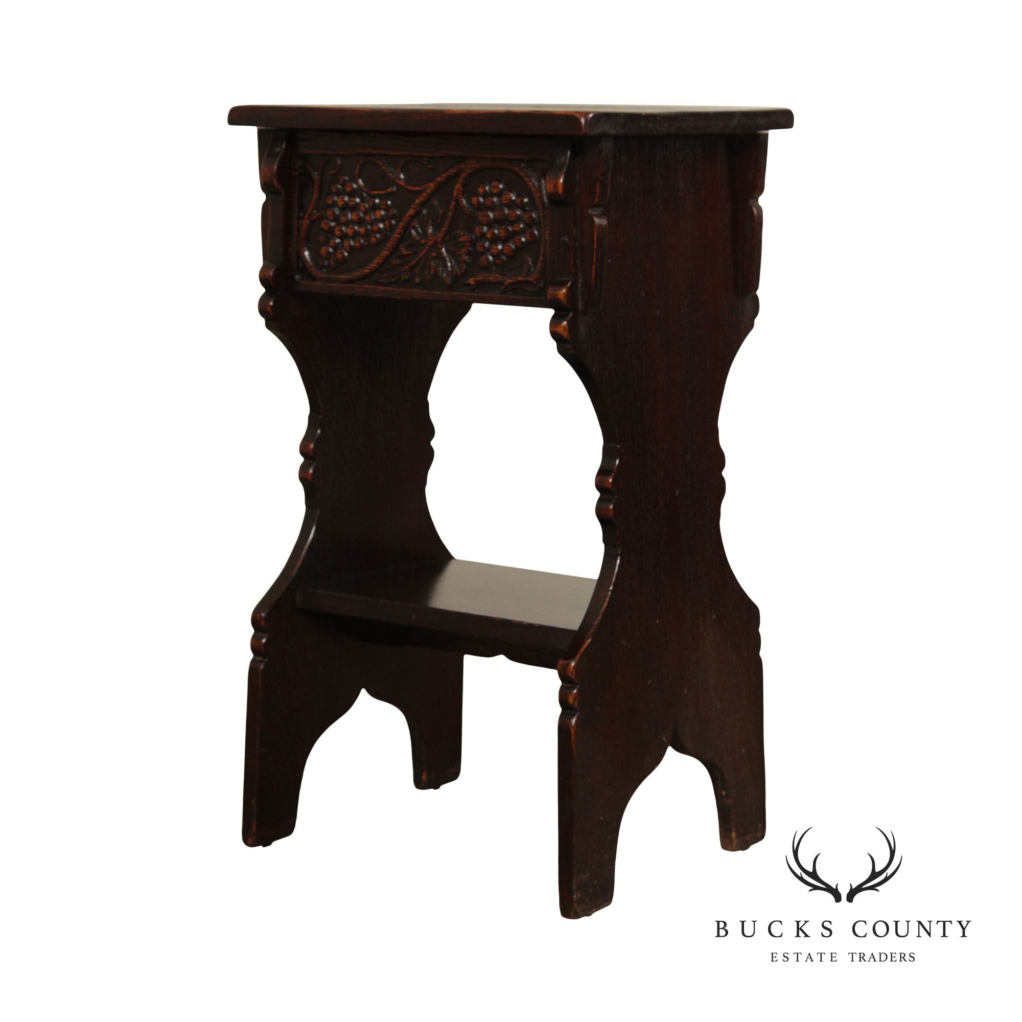 Shaw Furniture Antique Tudor Style Carved Oak One Drawer Nightstand