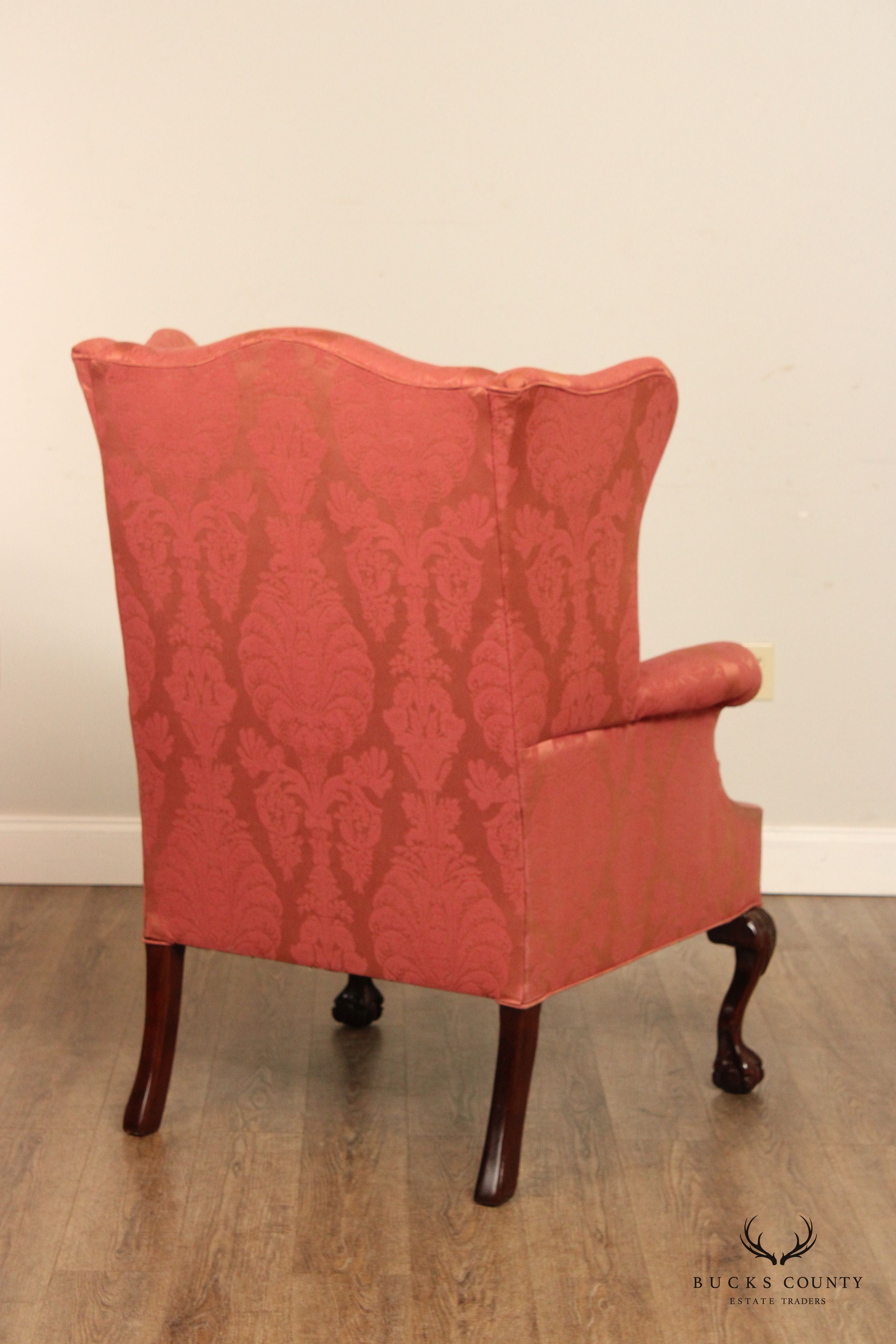 Chippendale Style Custom Upholstered Wing Armchair